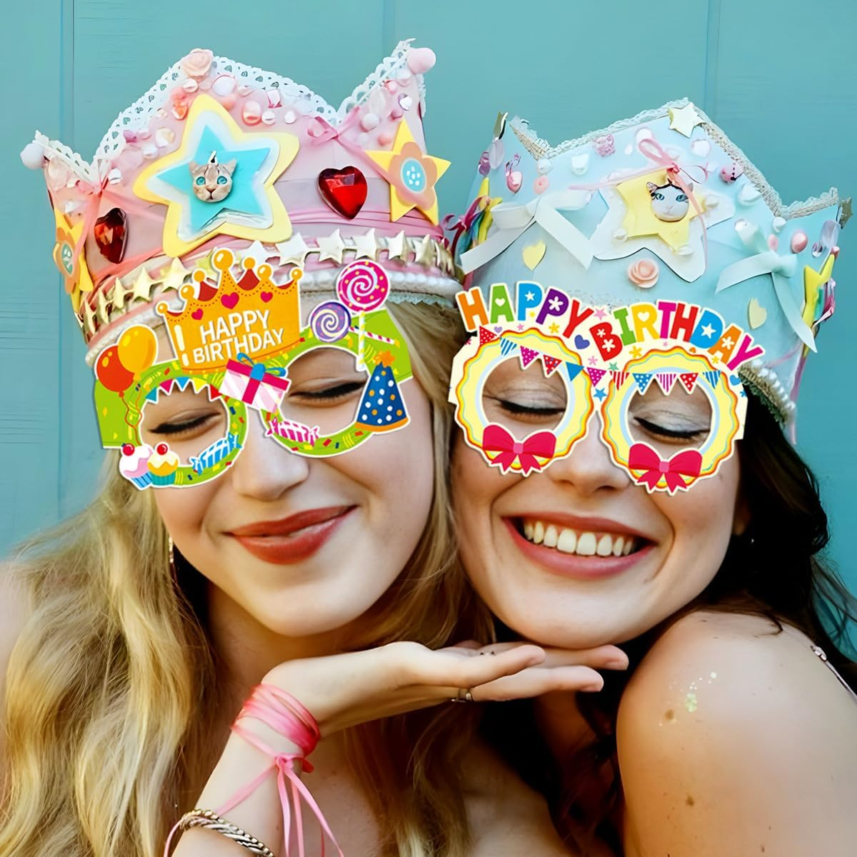 Shalve Happy Birthday Party Glasses 8Pcs Frames Photo Booth Props Kit Colorful Party Supply Decorations Memorable Photos Celebrations Accessories Costume image number 1