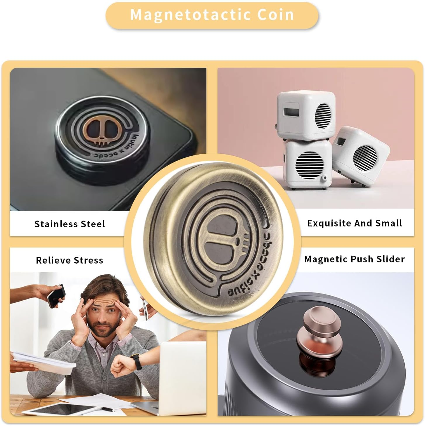 Coin Fidget Slider, Magnetic Stainless Mini Rotation Coin Fidget Slider, Devil Style Stress Relief Fingertip Haptic Toy for Adults Child Gifts, Office Work, Travel, Home image number 4