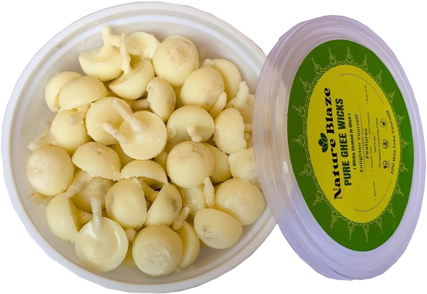 Neture Blaze Wicks Diya Batti | Wax Free Ghee Wicks for Pooja, Festival and Occasions 100 Pieces (Ghee Wicks in Plastic Box) image number 6