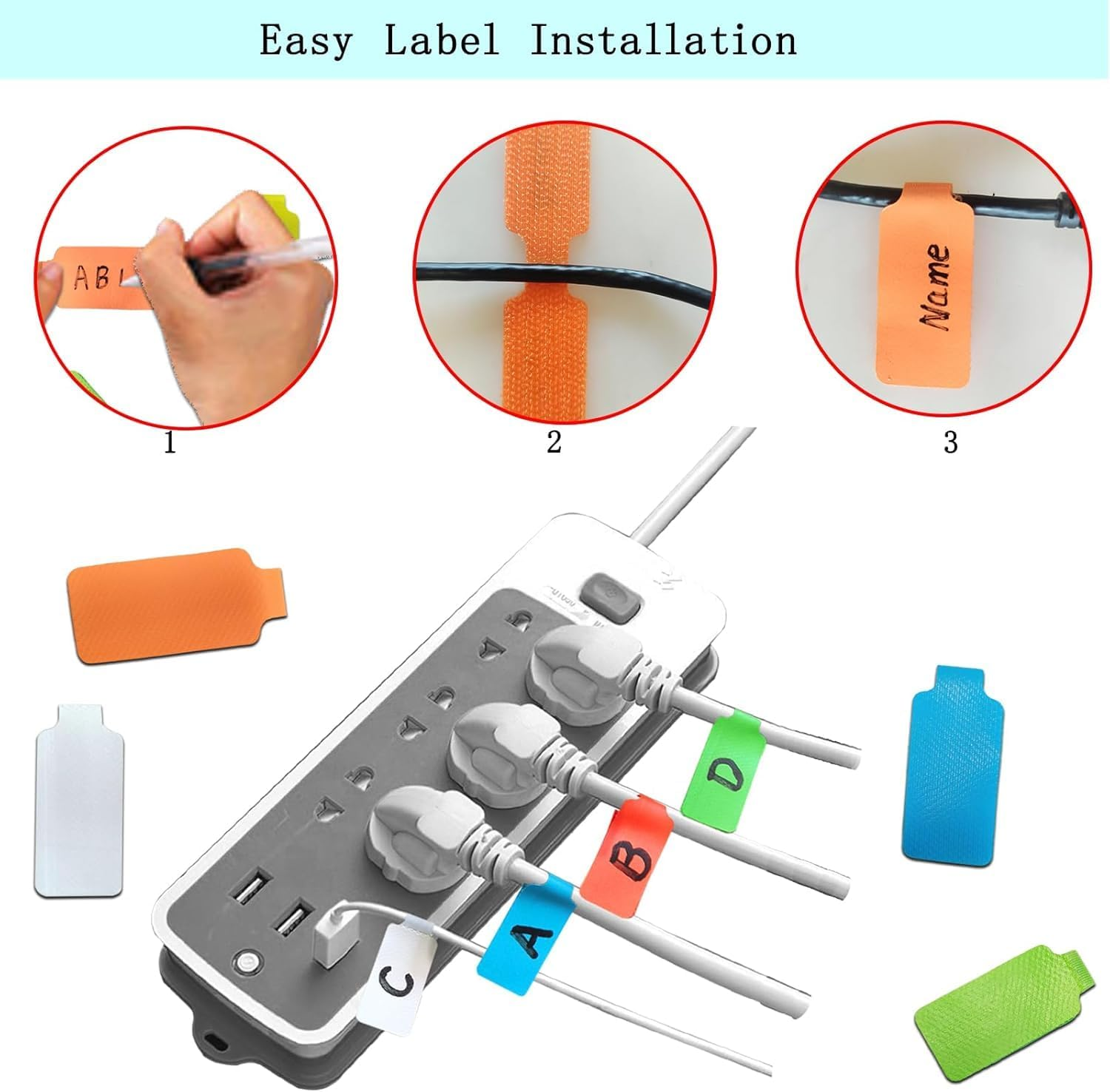 Write on Cord Labels - 20Pcs Writable Wire Tags, Nylon Cable Labels, Colorful Cord Tags for Organizing image number 1
