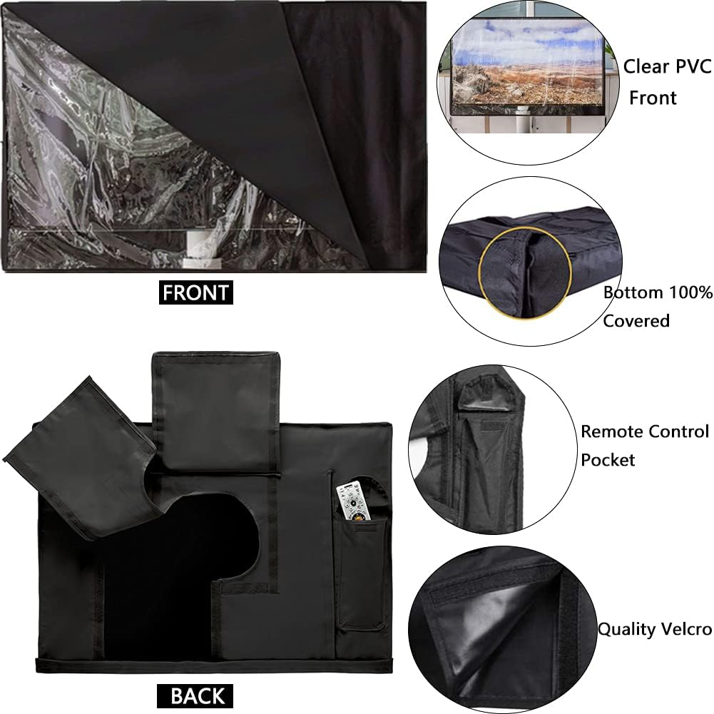 Outdoor TV Cover with Clear Front COOSOO Television Cover Waterproof Universal Protector for LCD LED Plasma Television Sets with Remote Control Pocket Compatible with Standard Mounts Stands (46-48")