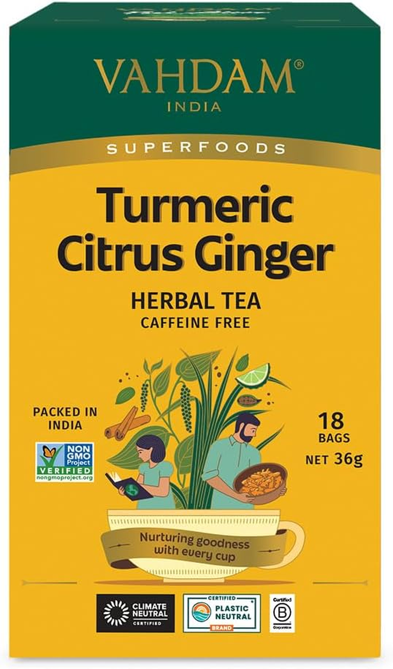 Vahdam Tumeric Citrus Ginger Tea Bags 18 Pack image number 4