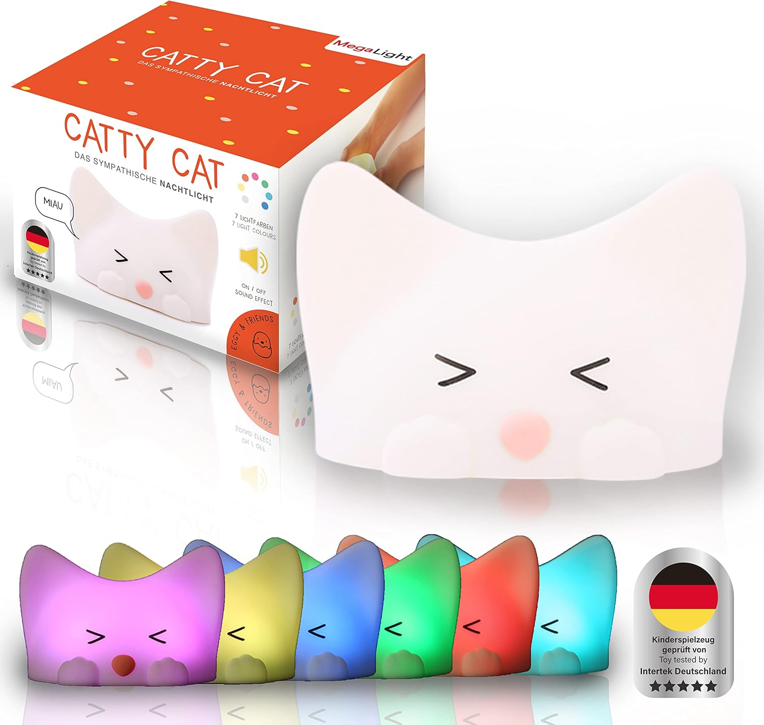 Megalight Catty Cat LED Night Light for Children, Night Light for Babies without Small Parts, Dimmable RGB Multicoloured Sound Effect, Night Lamp, Children'S Room Touch USB image number 4