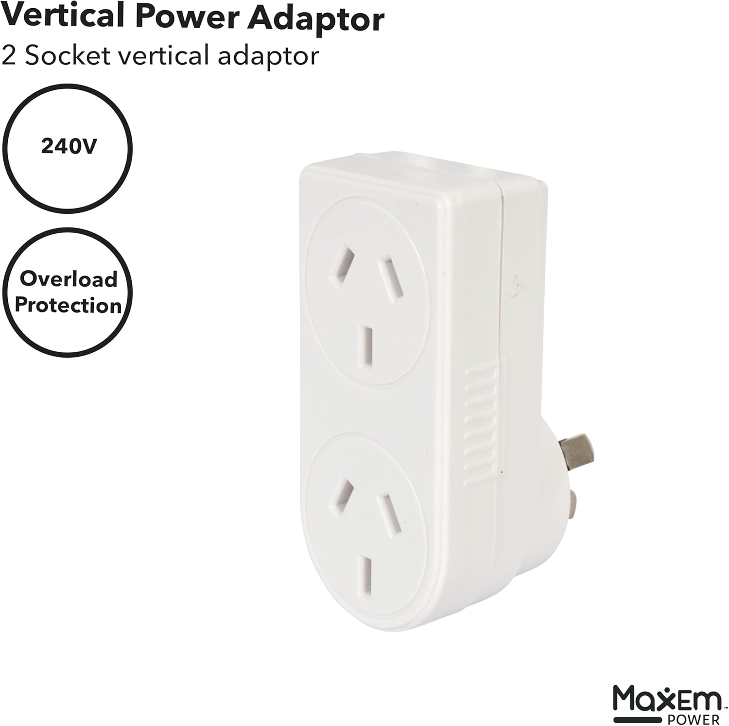 Maxem Power 2 Socket Vert Hand Side Double Adaptor image number 1