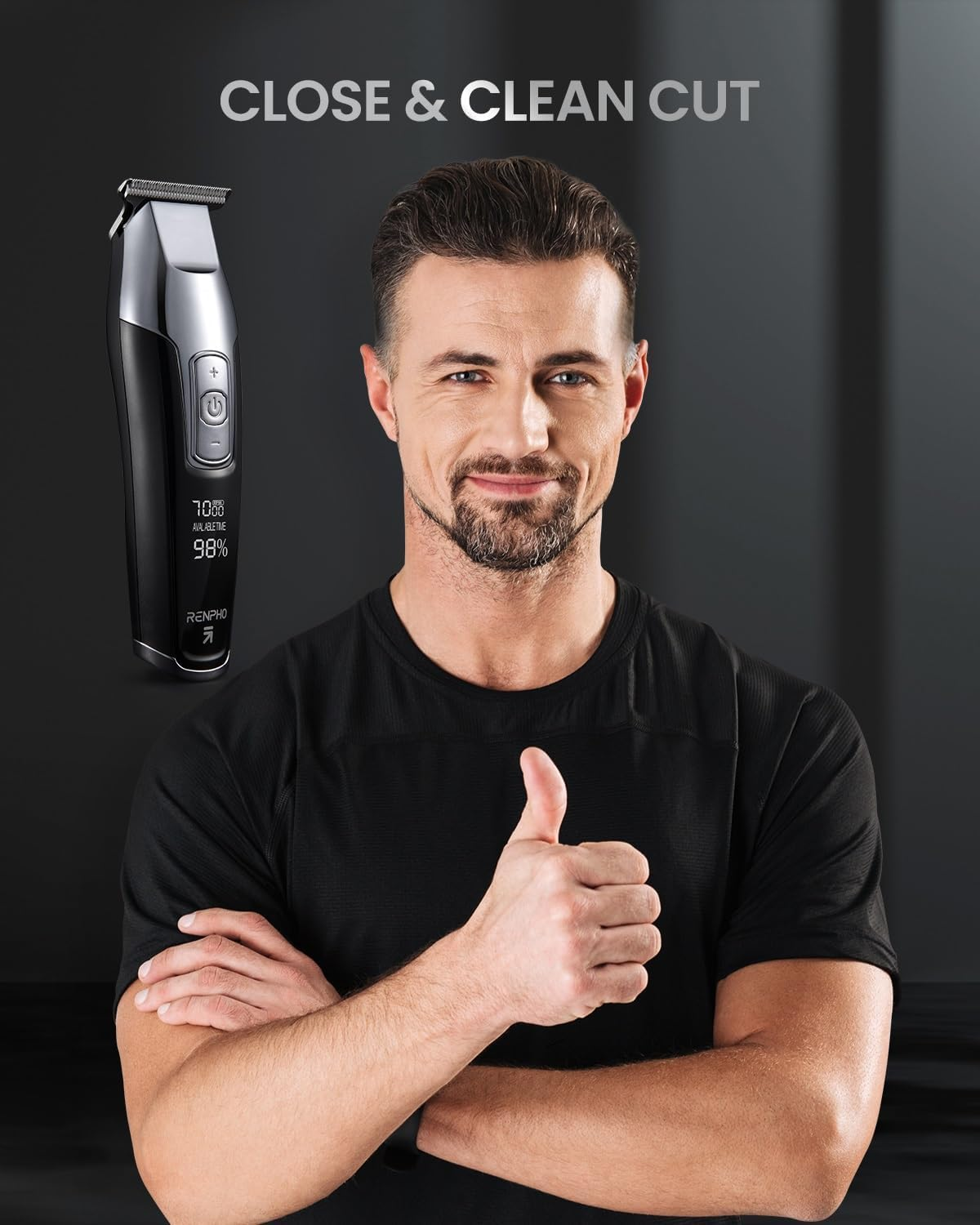 RENPHO Hair Clippers, 4-Speed Beard Trimmer Men Professional Hair Cutting Kit, LED Display Cordless Hair Trimmer 0.2Mm for Men & Kids, T-Blade Detailer Trimmer for Worldwide Travel