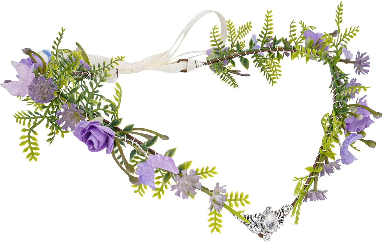 MOSTORY Purple Elf Crown for Wedding Women Floral Fairy Headpiece with Butterflies for Renfaire Woodland Fairy Costume image number 1