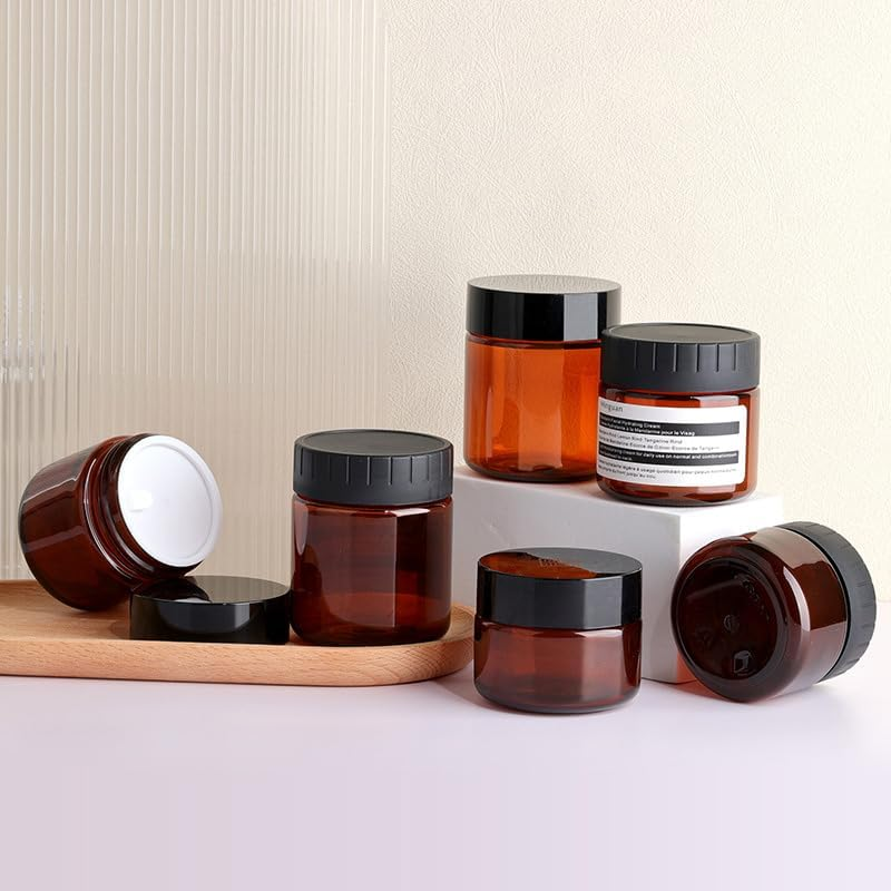 High-Quality PET Plastic Cream Bottle - 10PCS, 60ML/100ML/120ML, Double Layer Container for Cosmetic Creams, Skincare, and Lotions, Amber Brown Jar with Secure Black Lid image number 2