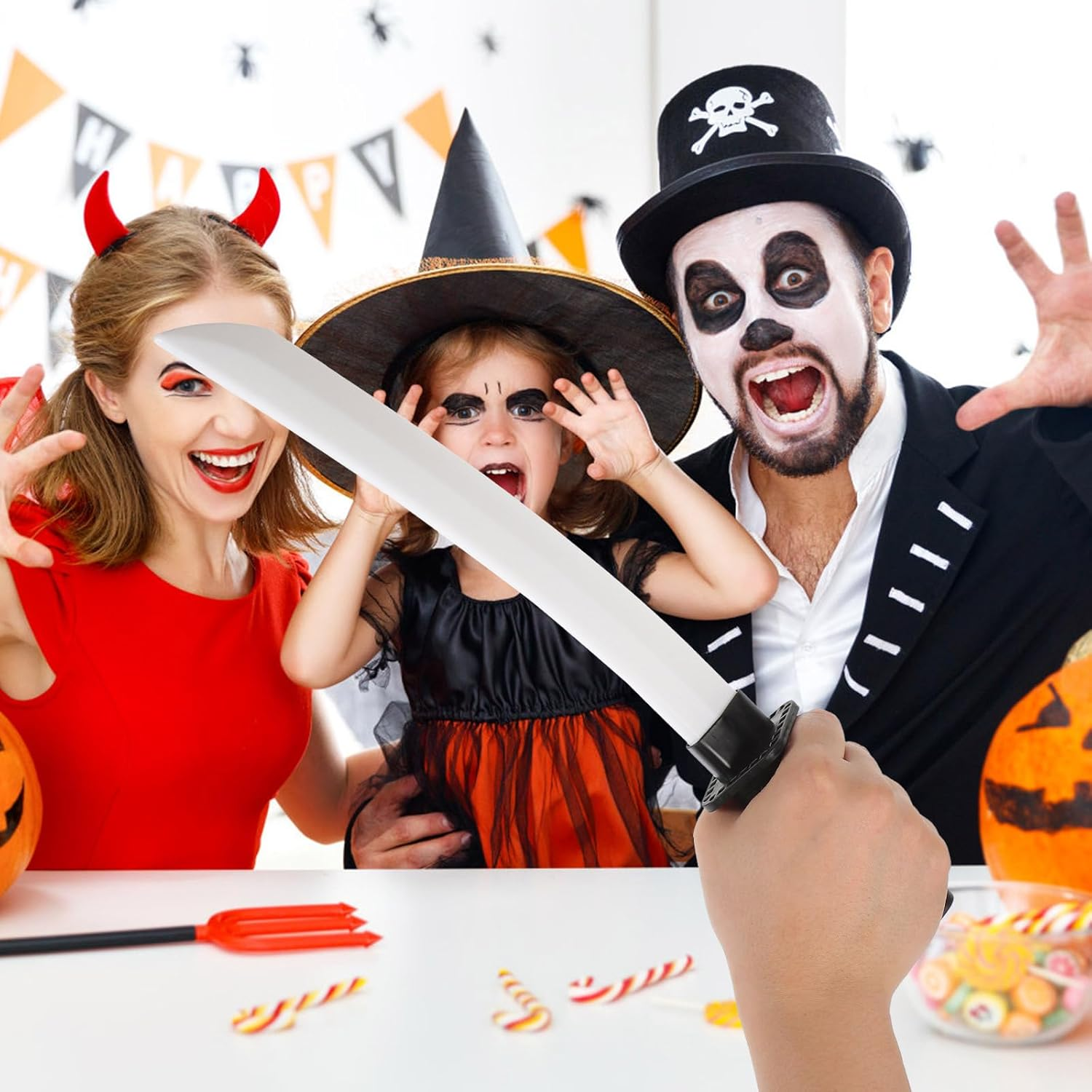 Vaguelly Animes Swords Cosplay Plastic Toy Swords Japanese Samurai Swords Black Training Swords Practice Pretend Play Knight Costume Props image number 6