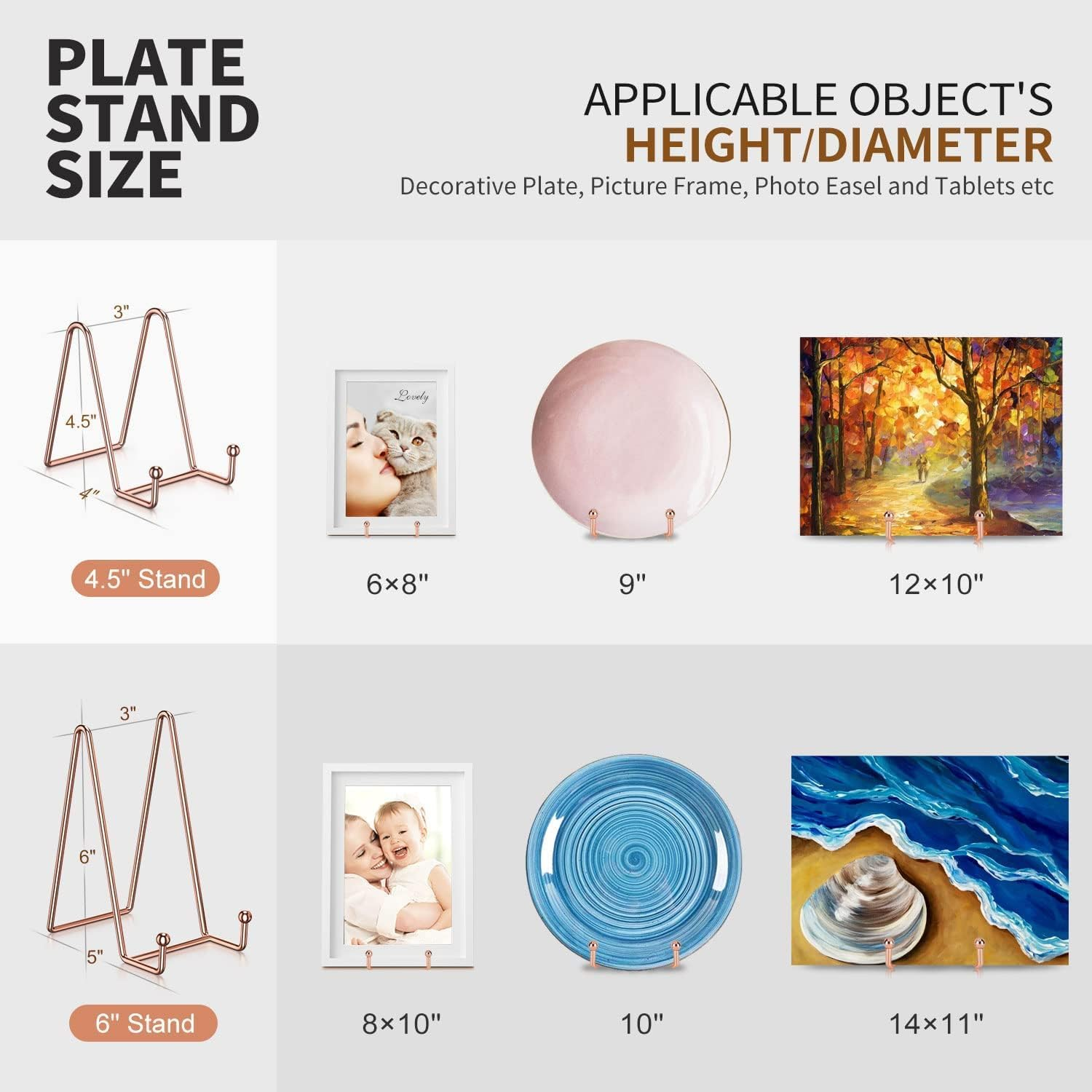 MEZOKUCEL3 Pack Metal Display Stand, Decorative Plate Stand Holder, Premium Frame Holder Stand for Picture Book Photo Easel Tablets and Artistic Work (6 Inch, Rose Gold) image number 5
