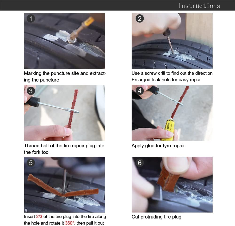 Tubeless Tire Repair Kit with 5 Plugs, Heavy Duty Puncture Repair Tool for Cars, Trucks, Motorcycles, Rvs, Tractors image number 3
