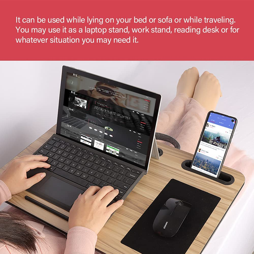 Multifunction Laptop Stand for Desk-Home Bed Sofa Lapdesk Lapgear-Fits up to 17" Laptop Desk-Built in Mouse Pad for Notebook, Macbook, Tablet- Laptop Table with Tablet, Pen & Phone Holder(Wood Grain)-Laptop Accessories Laptop Holder (Iron Grey Oak) image number 5