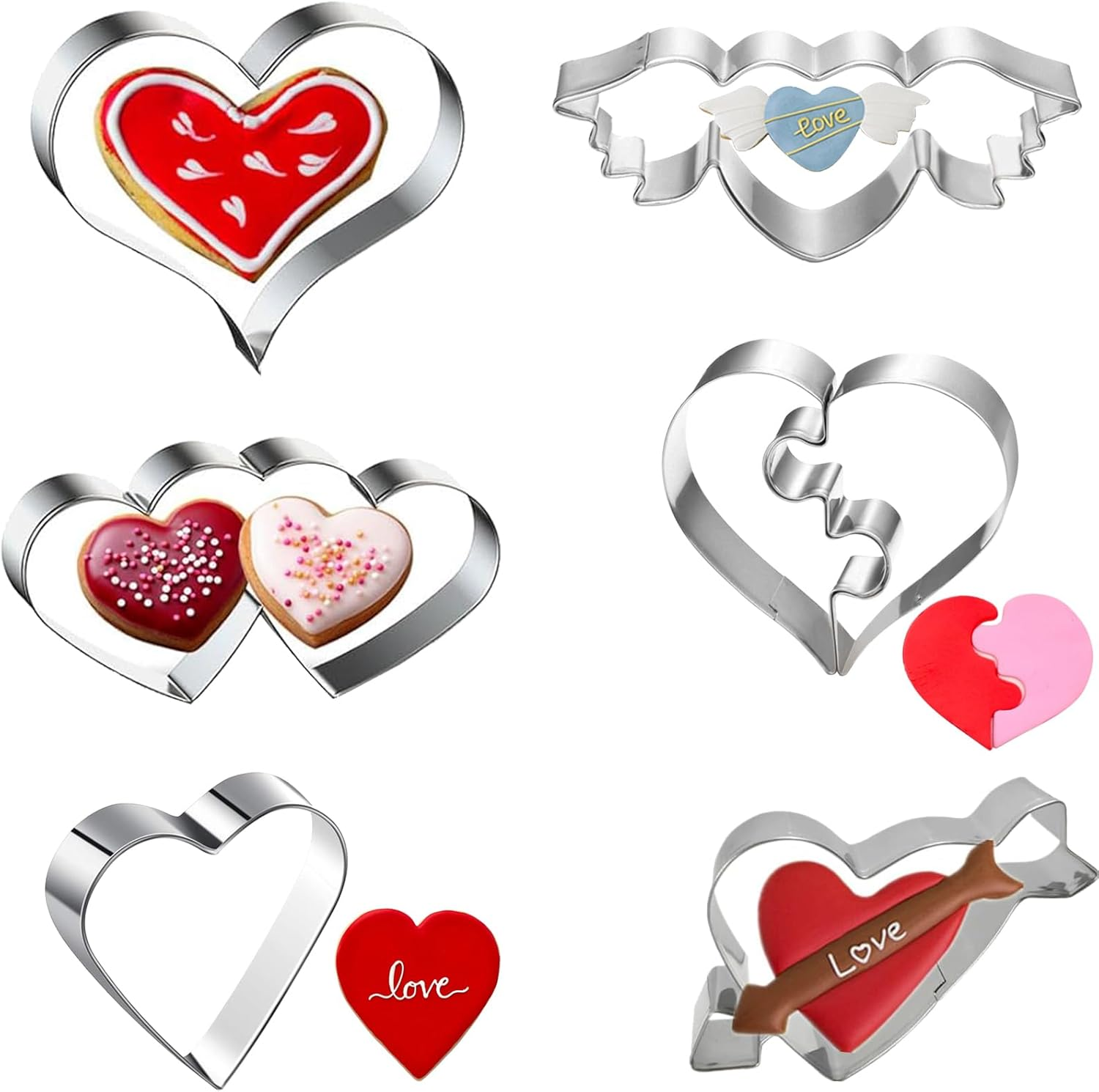 YQQZQ 7Pcs Stainless Steel Cookie Biscuit DIY Mold,Different Heart Cutter Baking Mould,Idea Snacks Mold for Valentine'S Day,Wedding and Anniversary Day Party image number 6