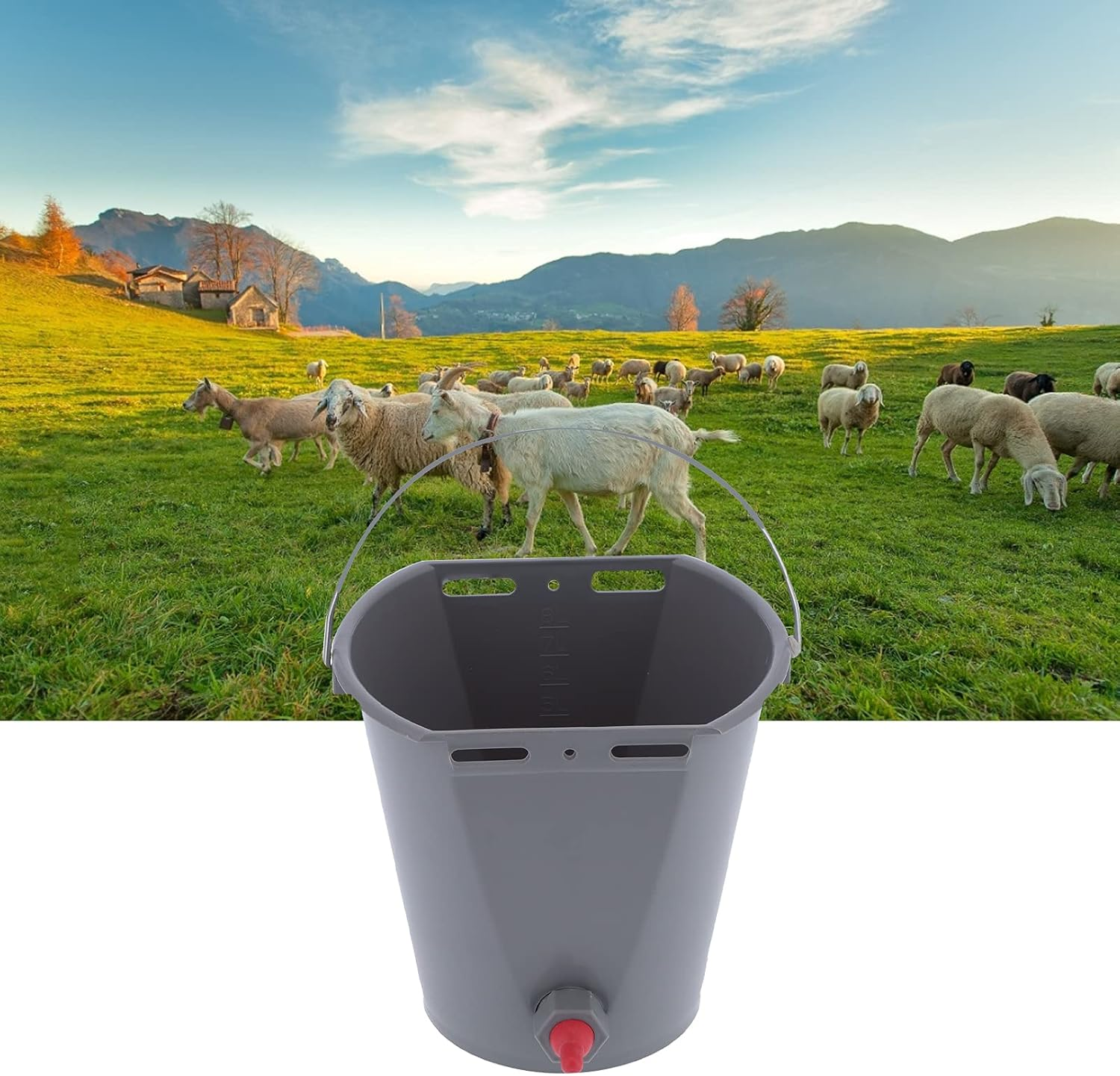 Calf Feed Bucket, Large Capacity Animal Feeder 8L Plastic Feed Pail with Nipple Check Valve for Cattle Sheep Livestock Farm Use (For Sheep) image number 4