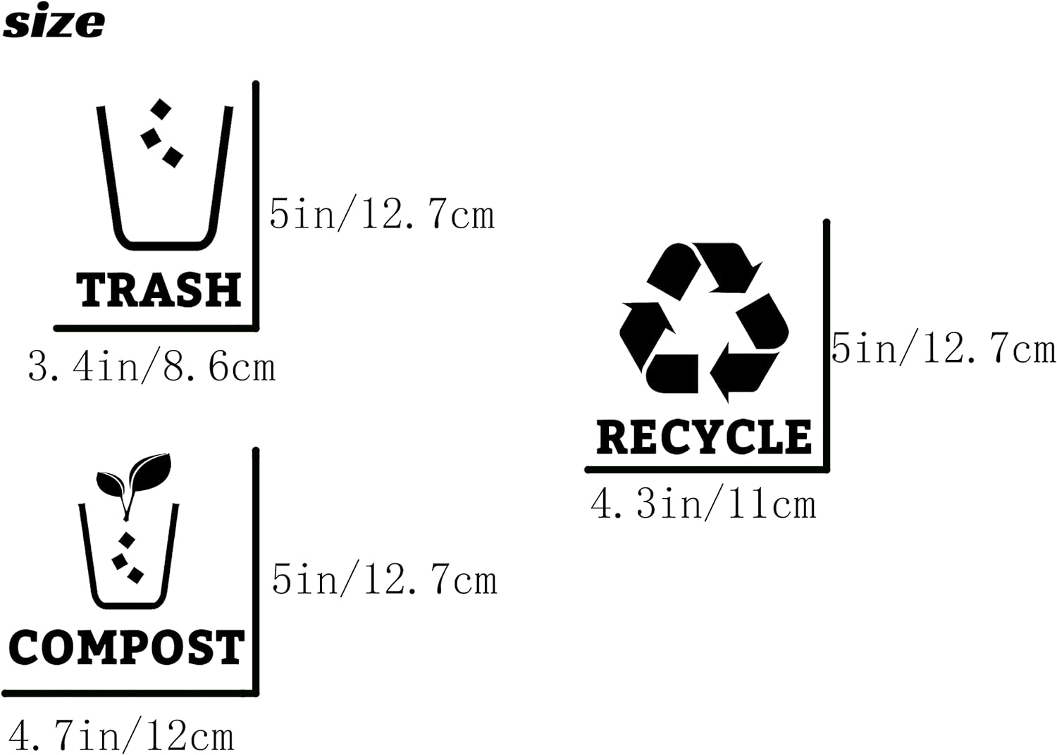 XTRAYXRAY Trash Can Stickers Set of 3 Recycle Vinyl Decal Sticker for Trash Can, Compost Bin, Recycle Bin Symbol to Organize Trash Cans or Garbage Containers (Black) image number 6