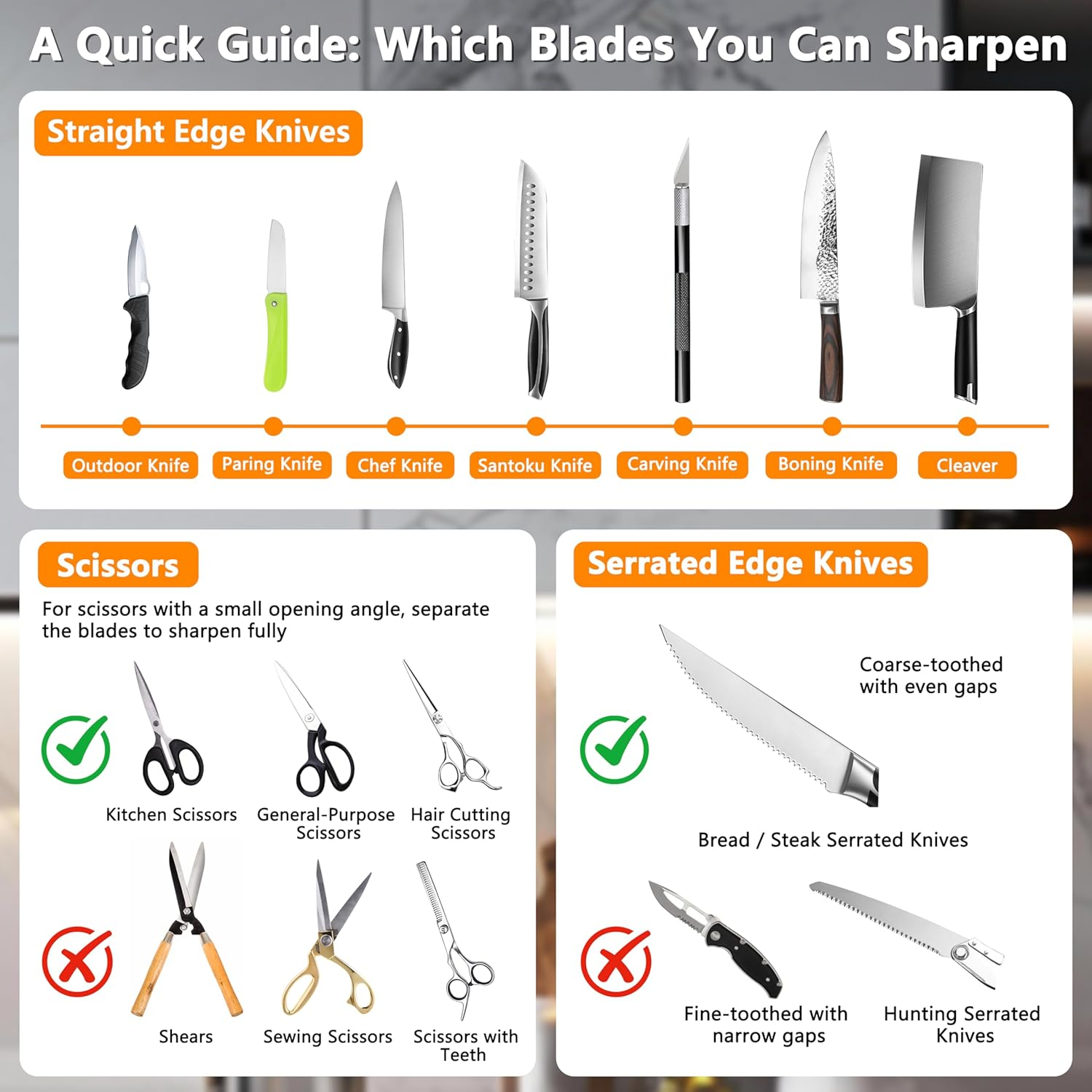 Knife Sharpener for Kitchen: Tungsten Steel & Porcelain 3-Stage Knives Sharpening Stone for Kitchen Scissors, Straight and Serrated Blades, with Suction Cup Hands-Free Safety image number 4