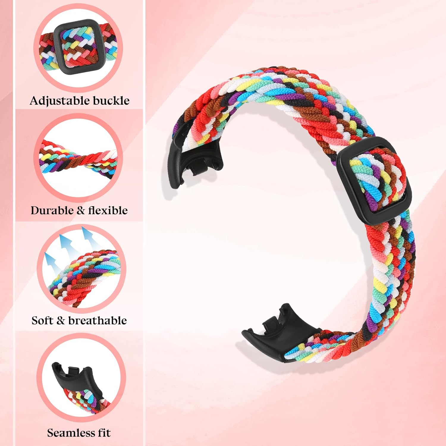 Braided Bands Compatible with Xiaomi Mi Band 10/9/8 Straps for Women Men, Elastic Adjustable Solo Loop Nylon Woven Replacement Wristbands for Xiaomi Mi Band 9/8 image number 6