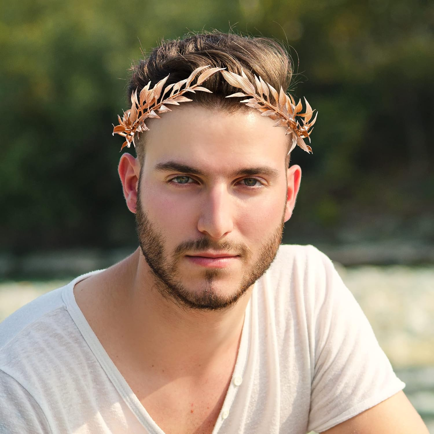 MOSTORY Handmade Greek God Crown for Men&rsquo;S Wedding Gold Leaf Headband for Toga Costume Royal King&rsquo;S Crown Tiara for Mardi Gras Pride Adult Carnival Cosplay Medieval Hair Accessory image number 3