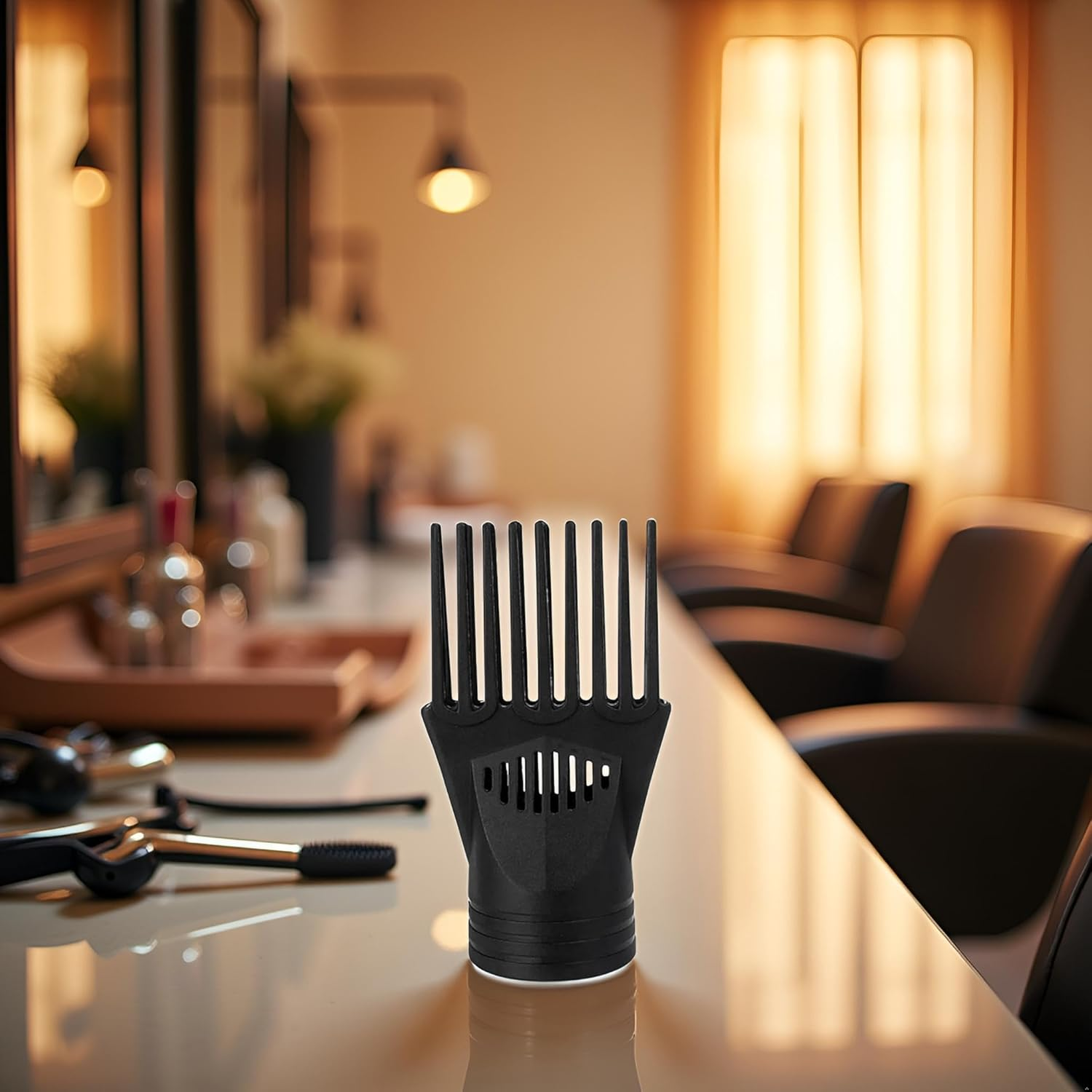 Black Hair Dryer Comb,Plastic Blow Comb Attachment Styling for Straightening Detangling,Universal Nozzle Hairdressing Salon Hair Dryer,Curly,Natural Styling Tools image number 5