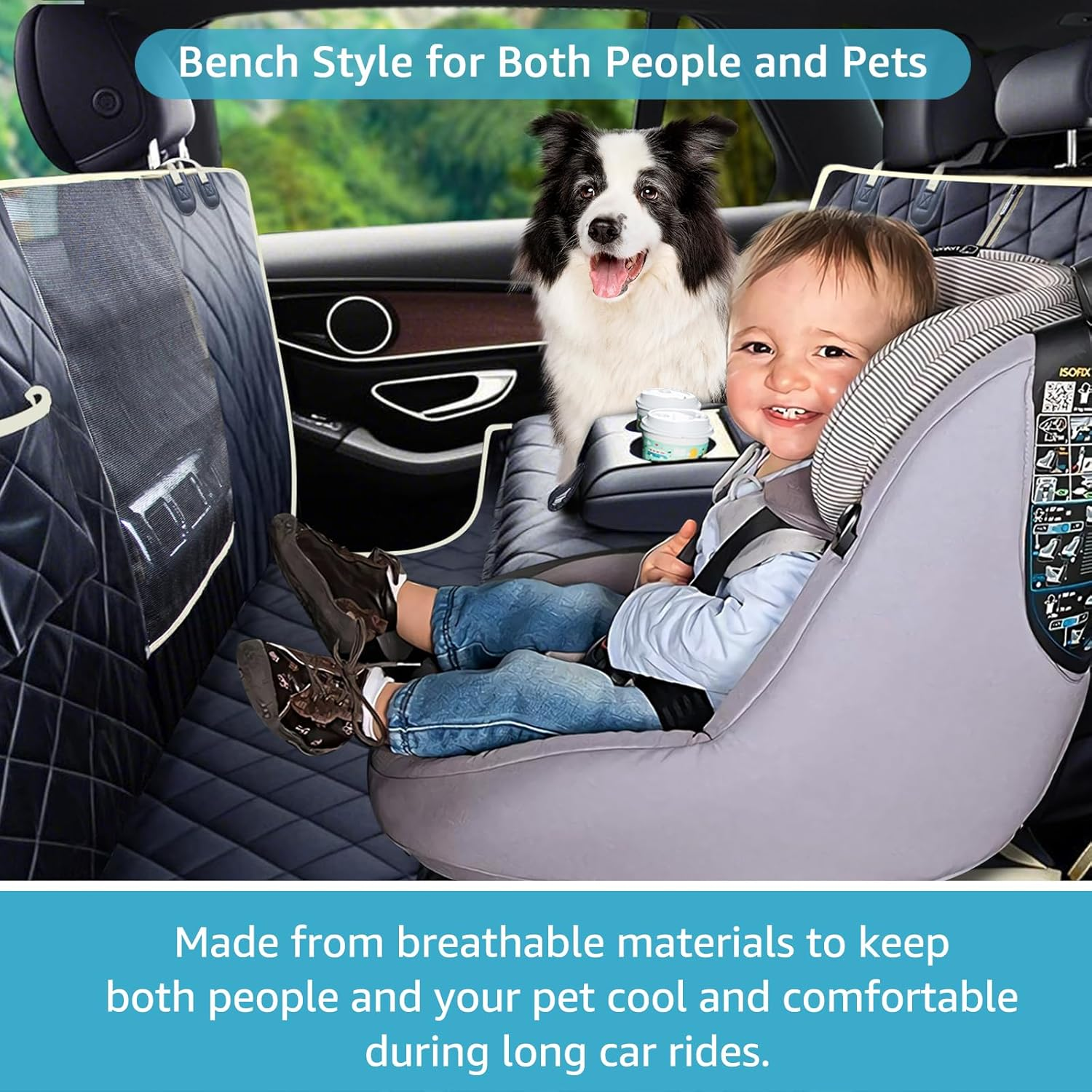 Lassie 4 in 1 Full Coverage Dog Car Floor Hammock,100% Waterproof Dog Car Seat Covers for Back Seat with Mesh Window for Sedans,Backseat Bench Protector for Cars, Suvs and Trucks Etc image number 2