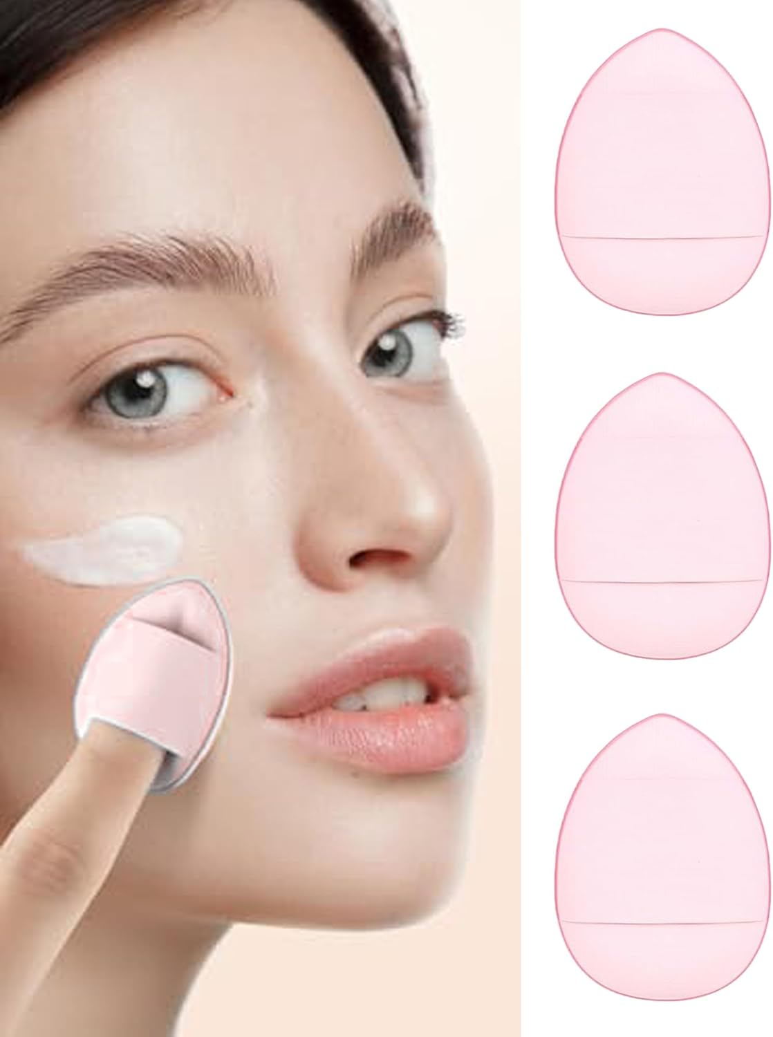 Mini Finger Powder Puff Triangle Puff with Case,Round Puff,Reusable Makeup Puff,Beauty Blender for Foundation Concealer Cosmetic Tool,Wet and Dry Powder Puff - Black image number 5