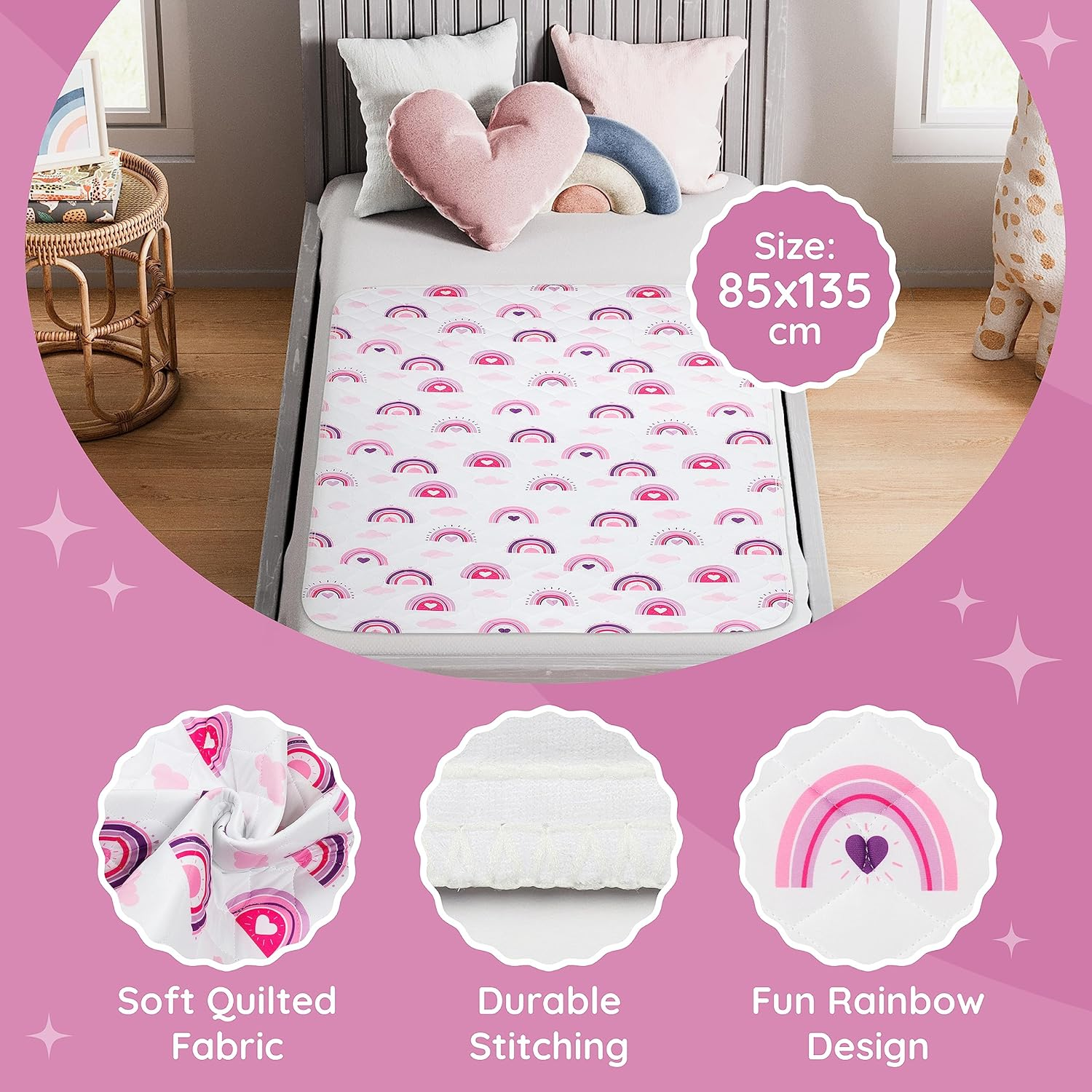 Potty Training Bed Pad, Waterproof Mattress Protector for 100% Night Time Protection|Rainbow|Lifesaver for Mattress Whilst Night Time Toilet Training|Easy to Wash & Dry|Fits Toddler & Single Size Bed image number 4
