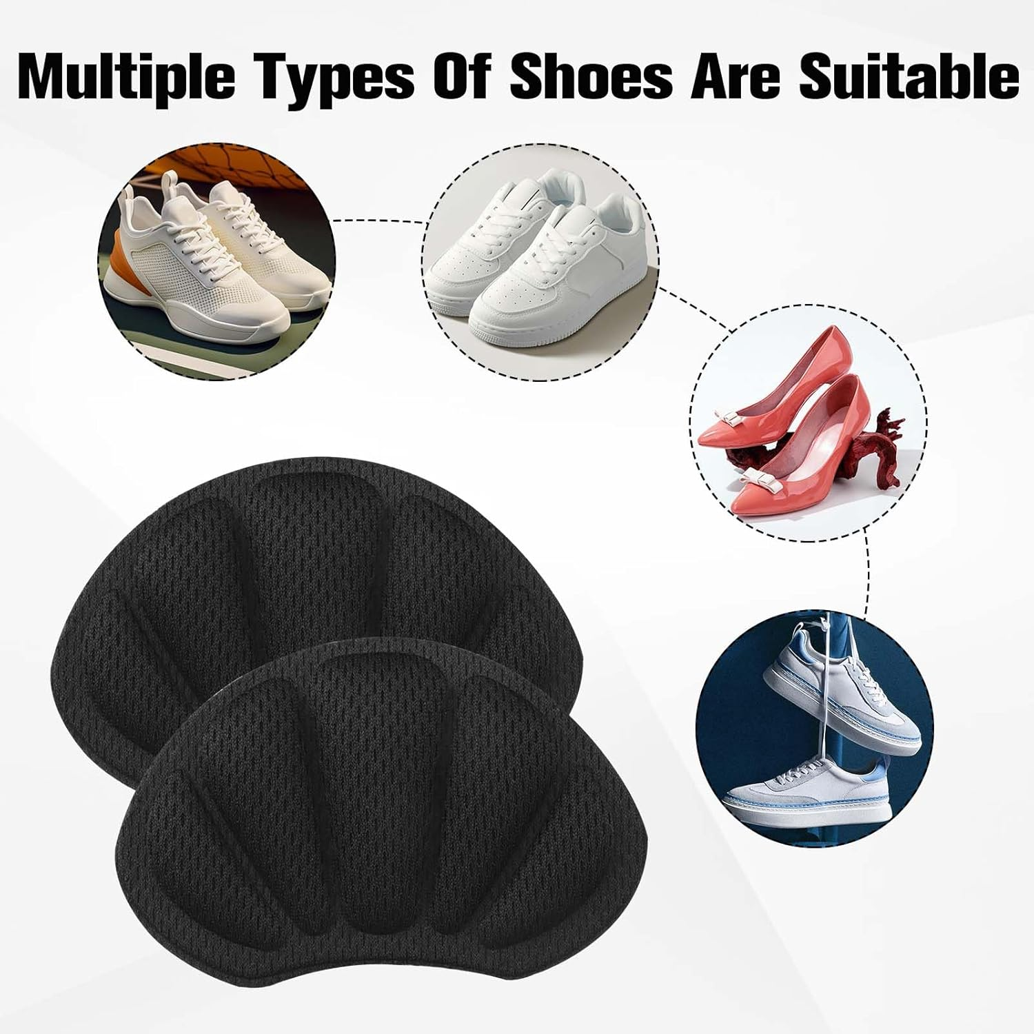 Shoe Pads for Shoes Are Too Large Self-Adhesive, 8 Pcs Soft Thick Cushion Inserts to Stop Heel Slip Prevent Blisters Repair Loose Shoes Too Big, Improve Fit Comfort, Heel Pads for Women & Men (Black, M) image number 6