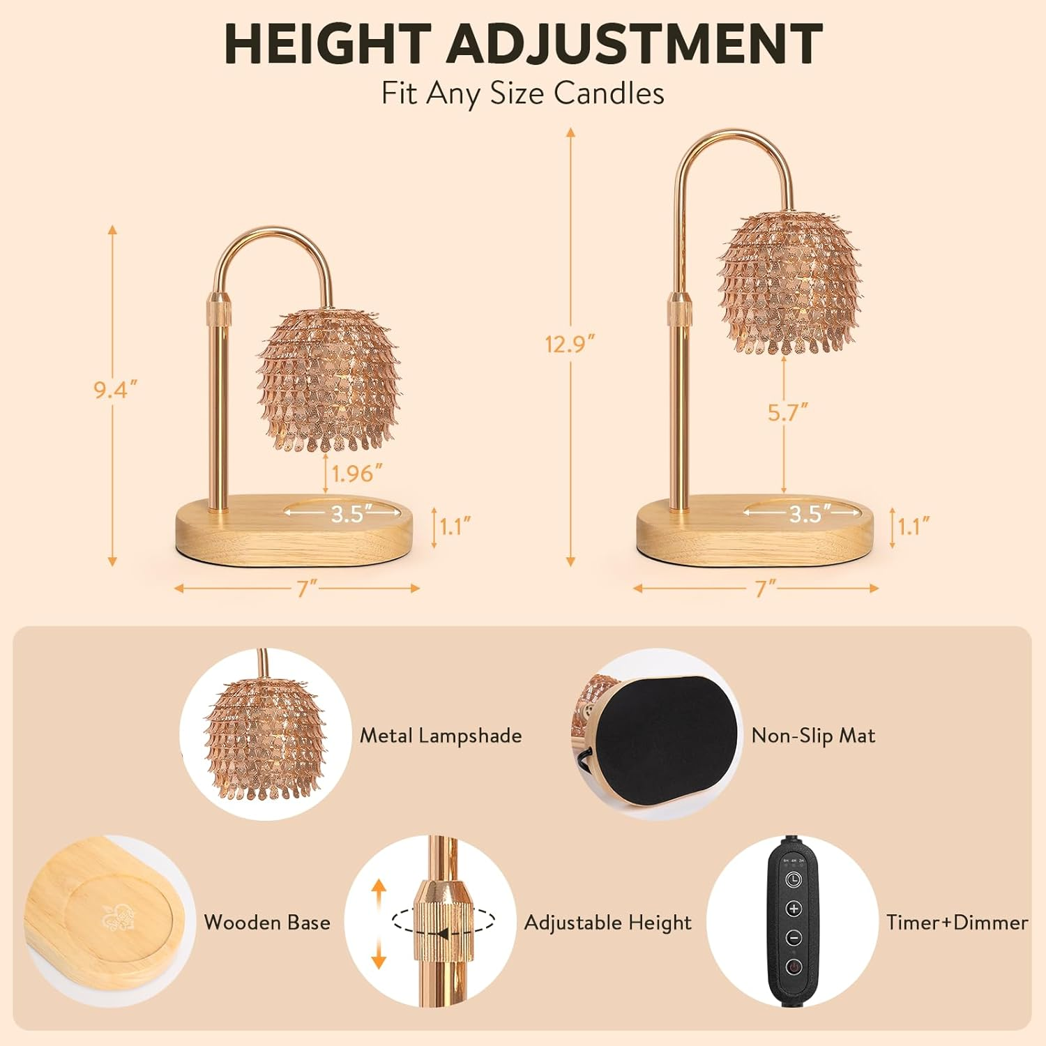 SHARE&CARE Candle Warmer Lamp with Timer Dimmable, Adjustable Height, House Warming Gifts New Home Room Decor, Birthday Gifts for Women Mom, Wax Warmer Lamp for Jar Candles image number 2