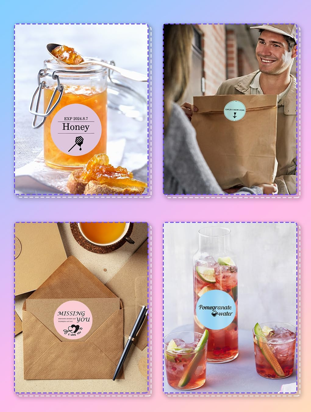 Phomemo Circle Labels- 2" Thermal round Multi Color Label for Barcode Label, DIY Logo Design, Small Business, Pink/Blue/Purple/Mint Green Compatible with Most of Shipping Label Printers, 400Pcs/Roll image number 2