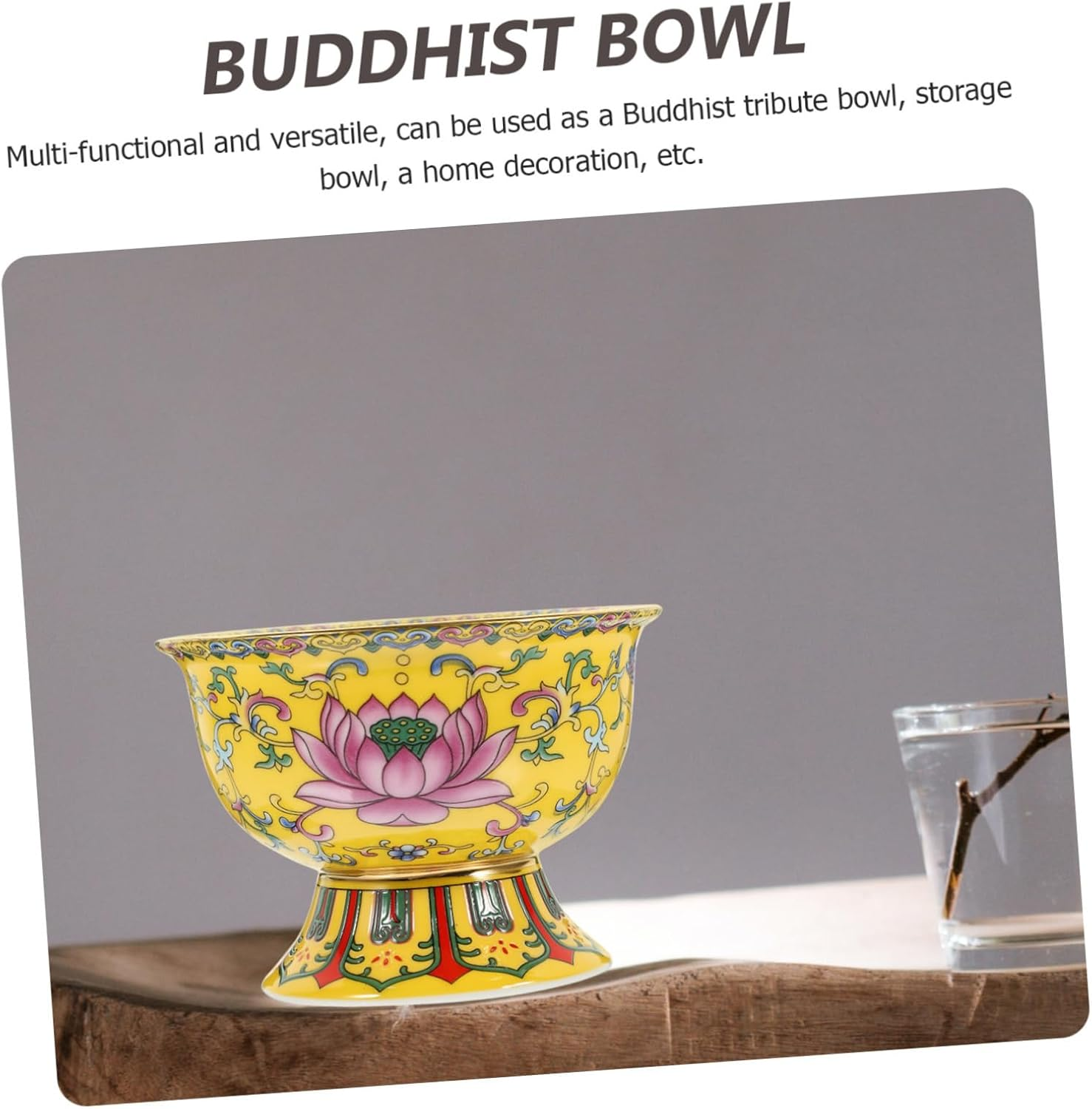 STOBAZA Enamel Lotus Tribute Bowl Buddhist Offering Bowl Ceramic Craft Decorative for Home