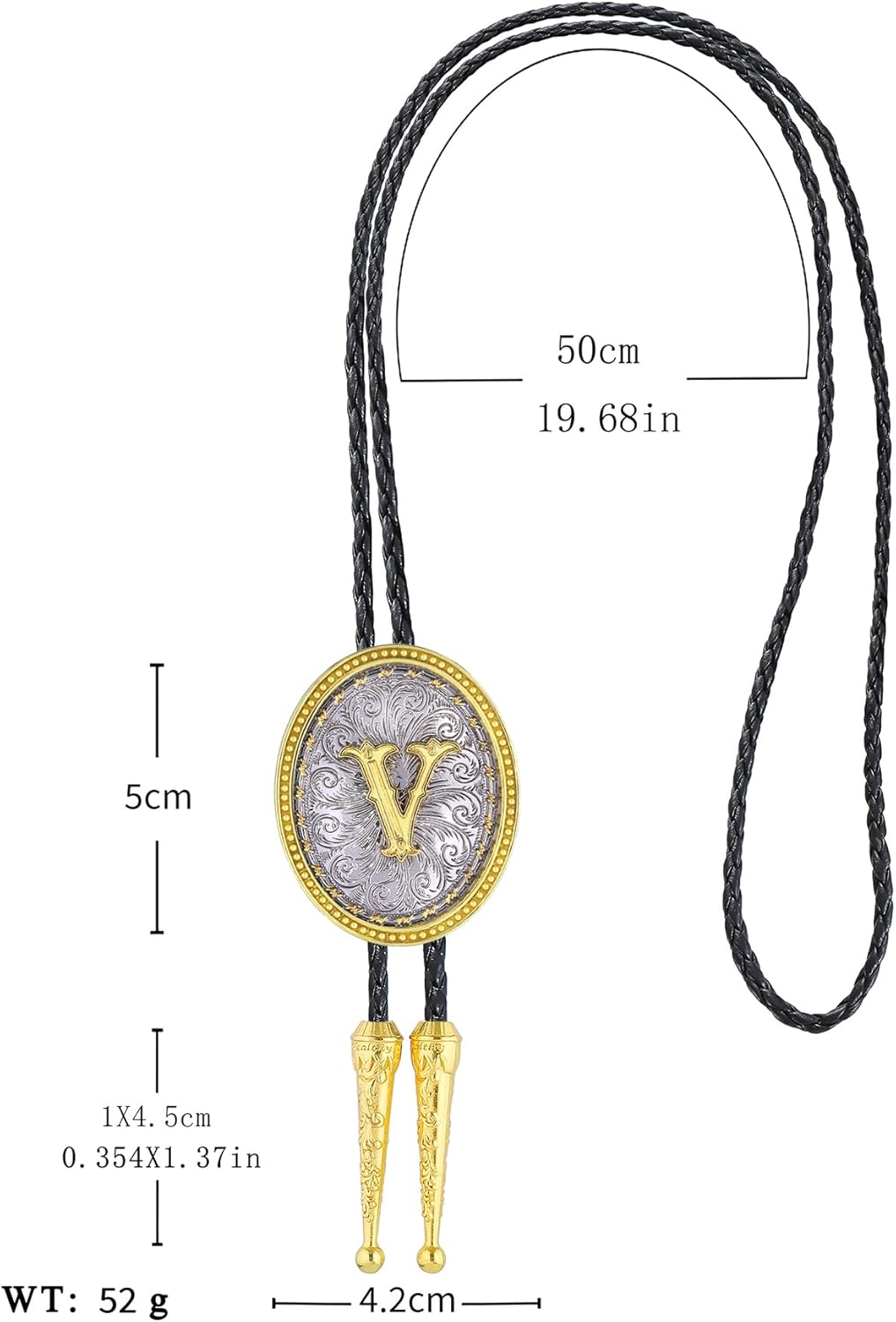 Gelconnie Western Ties for Men Gold Bolo Tie Initial Letter a to Z Native American Bola Ties Cowboy Accessories for Men Women - A image number 5