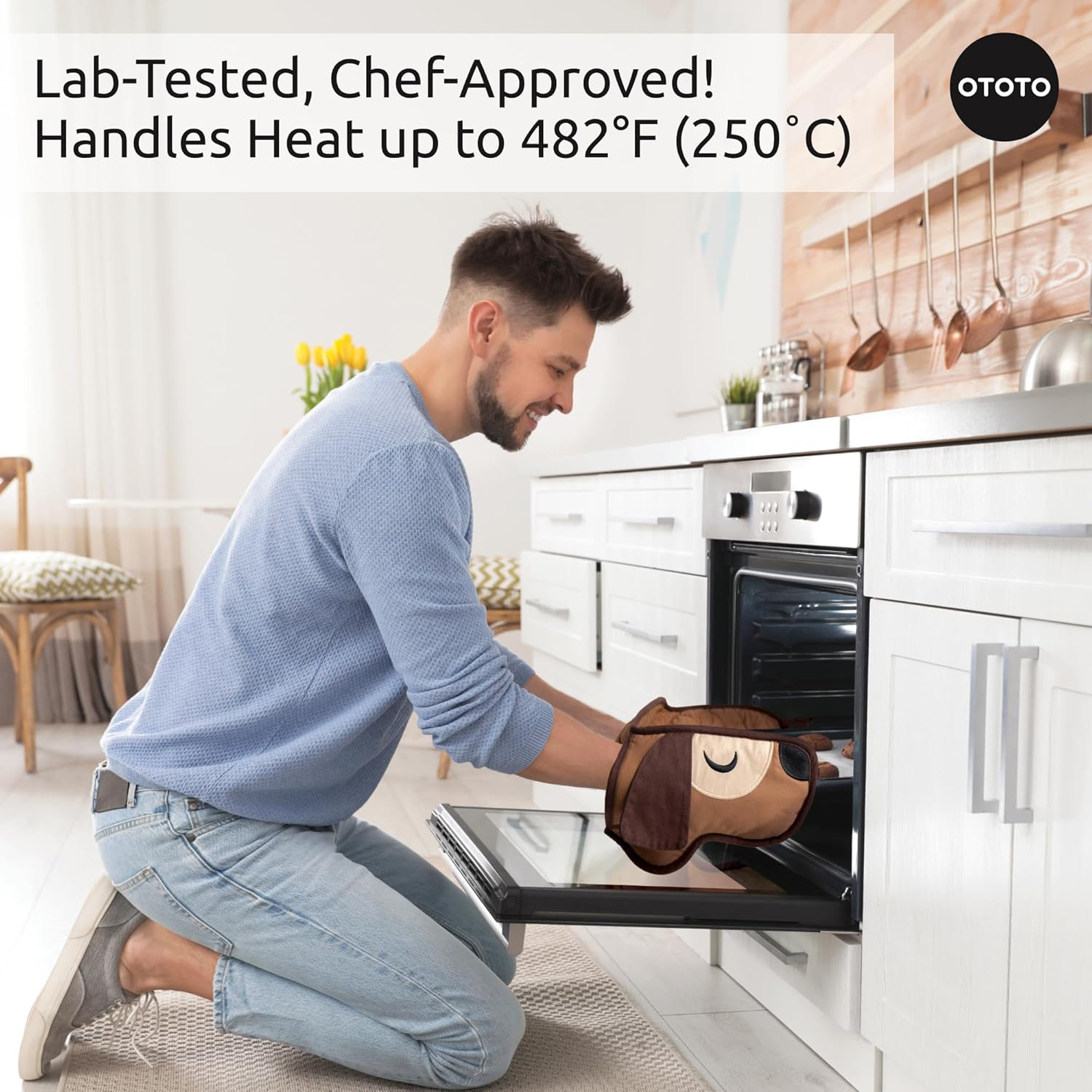 OTOTO Hot-Dog Oven Mitts - Cute Funny Double Mitts, Heat Resistant Kitchen Gadgets, Gifts for Dog Lovers, Dachshund Themed (Brown)