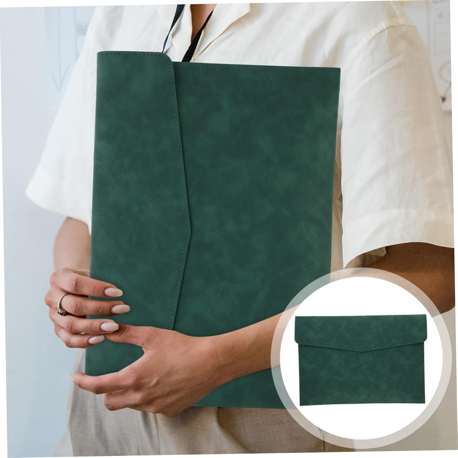 Veemoon Faux Leather Document Organizer Bag Portable Button Pouch for Files Passports Essentials Versatile Storage for Men Teachers Students