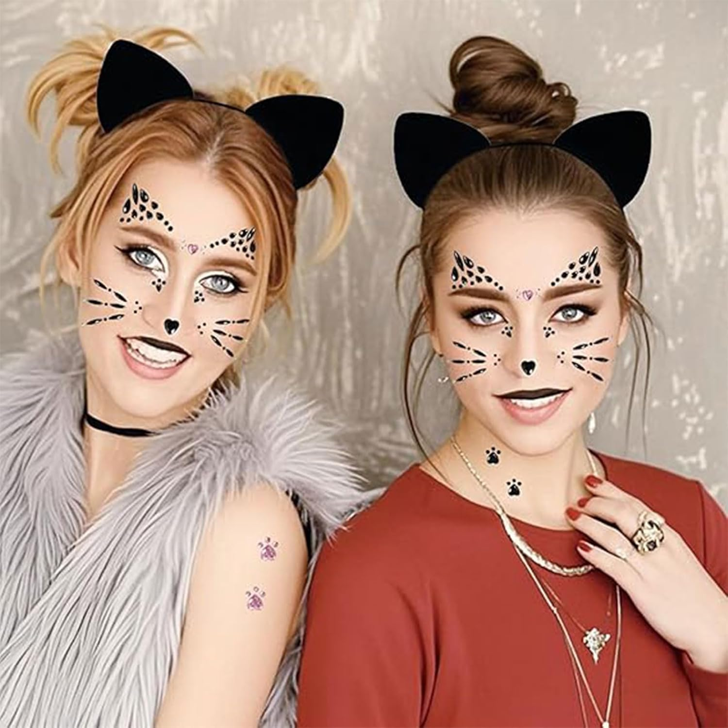 Muorruo 3-Piece Cat Ears Headband Set with Face Jewels, Costume Accessories for Adults, Makeup, Cosplay, Party Accessories image number 2