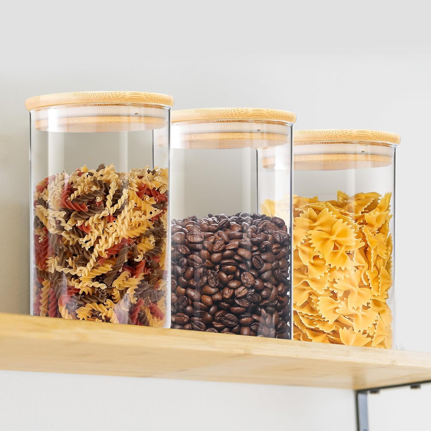 ENLOY Glass Food Storage Jars 32 OZ Set of 3, 3 Pack Airtight Food Storage Jar with Bamboo Lid, Clear Food Canisters for Nuts, Coffee Beans, Sugar, Flour, Snacks, Spice and More (950Ml) image number 6