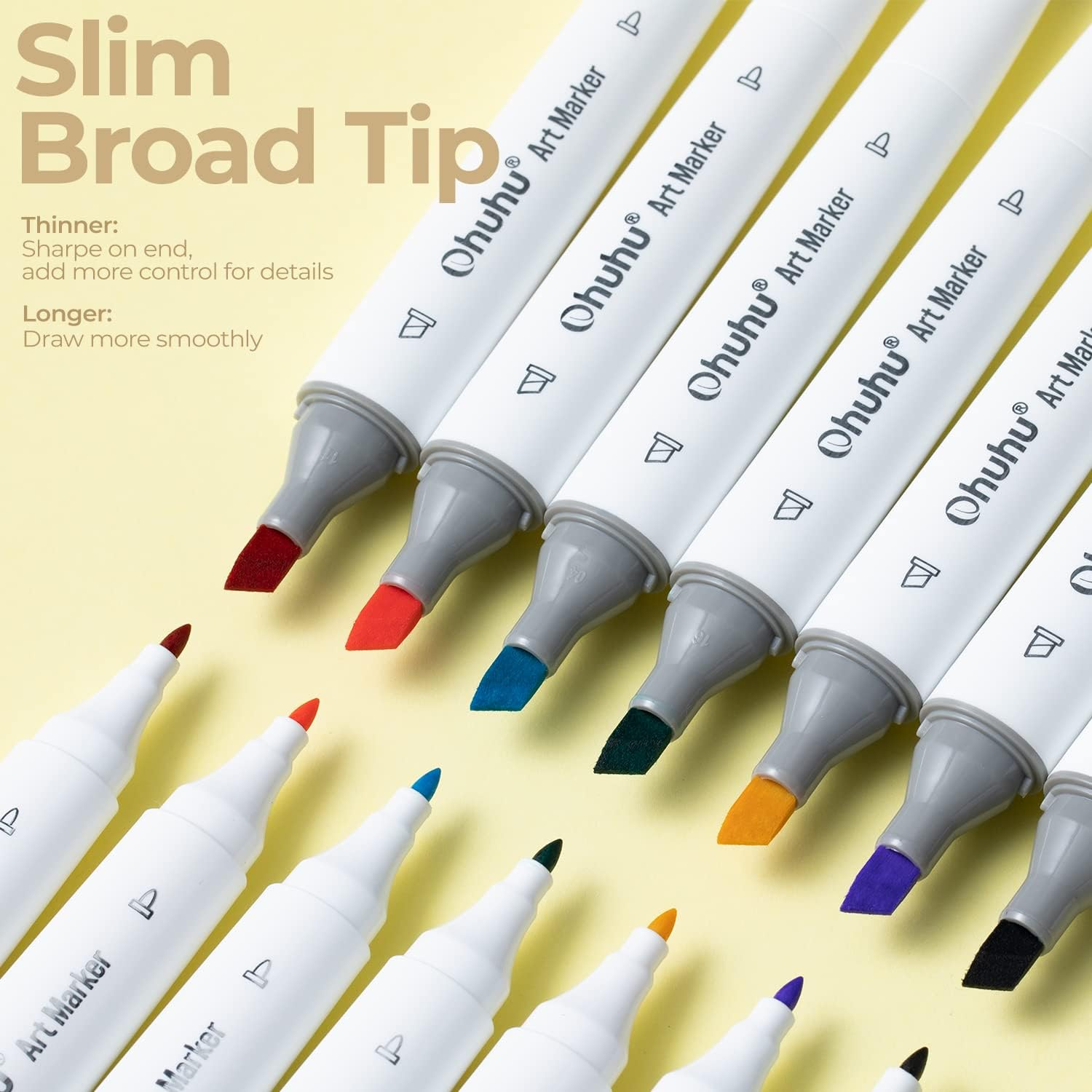 Ohuhu Alcohol Based Markers Slim Chisel and Fine Double Tipped Art Marker Set for Artists Adults Coloring Professional Designers - 24 Basic Colors - Kaala Series of Ohuhu Markers image number 1