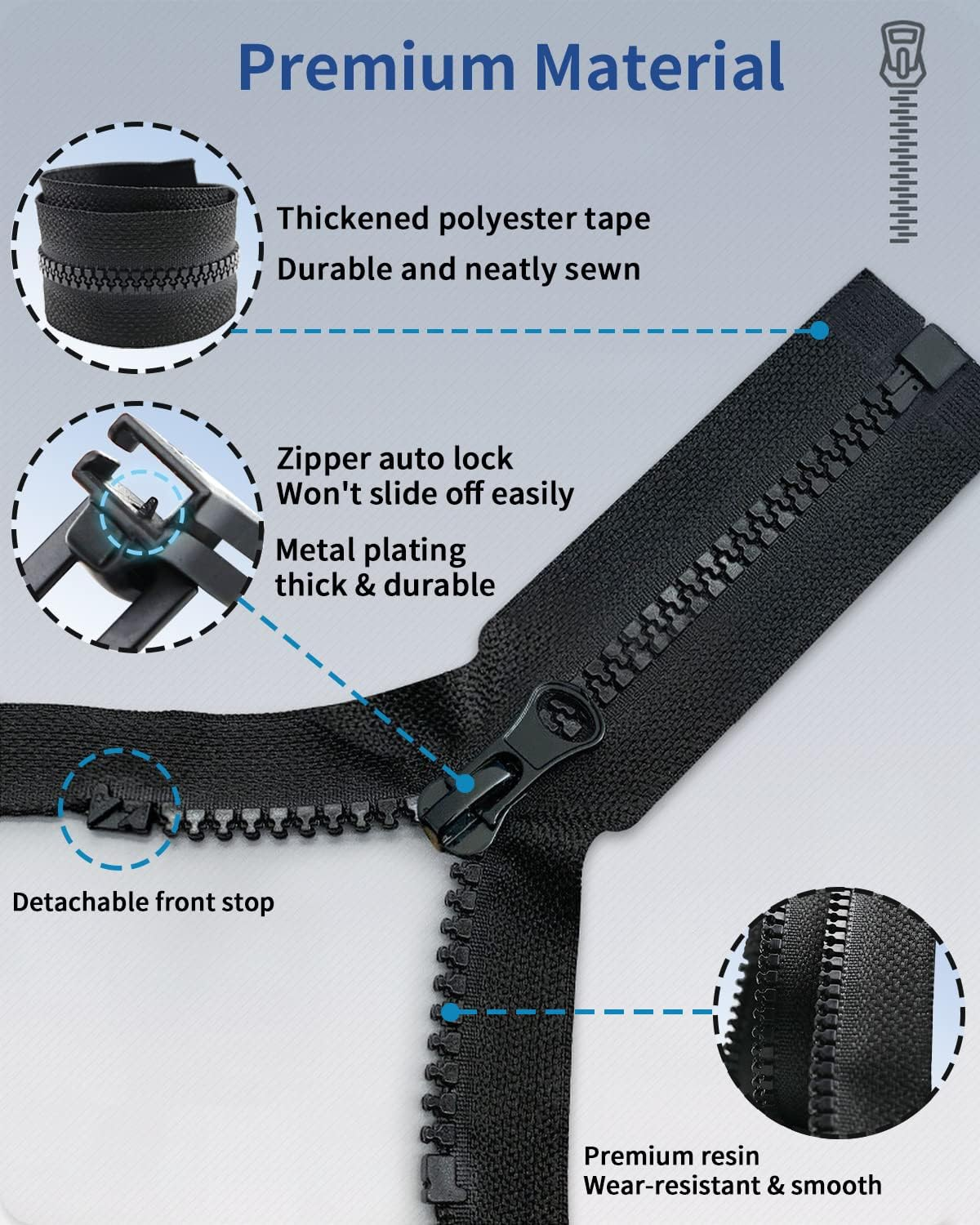 Wavebeexs 28 Inch Jacket Zipper, #5 Zipper for Jacket (3 Piece), Black Plastic Coat Zippers Replacement, Separating Zipper for Coat, down Jacket, Sweatshirt, Clothes, Parka, and More image number 1