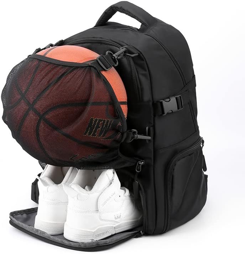 Ruaizel Basketball Backpack with Separate Ball Holder & Shoes Compartment, 40L Large Capacity Basketball Equipment Bag with Detachable Mesh Pocket for Volleyball Soccer Swim Gym Travel (Black) image number 3