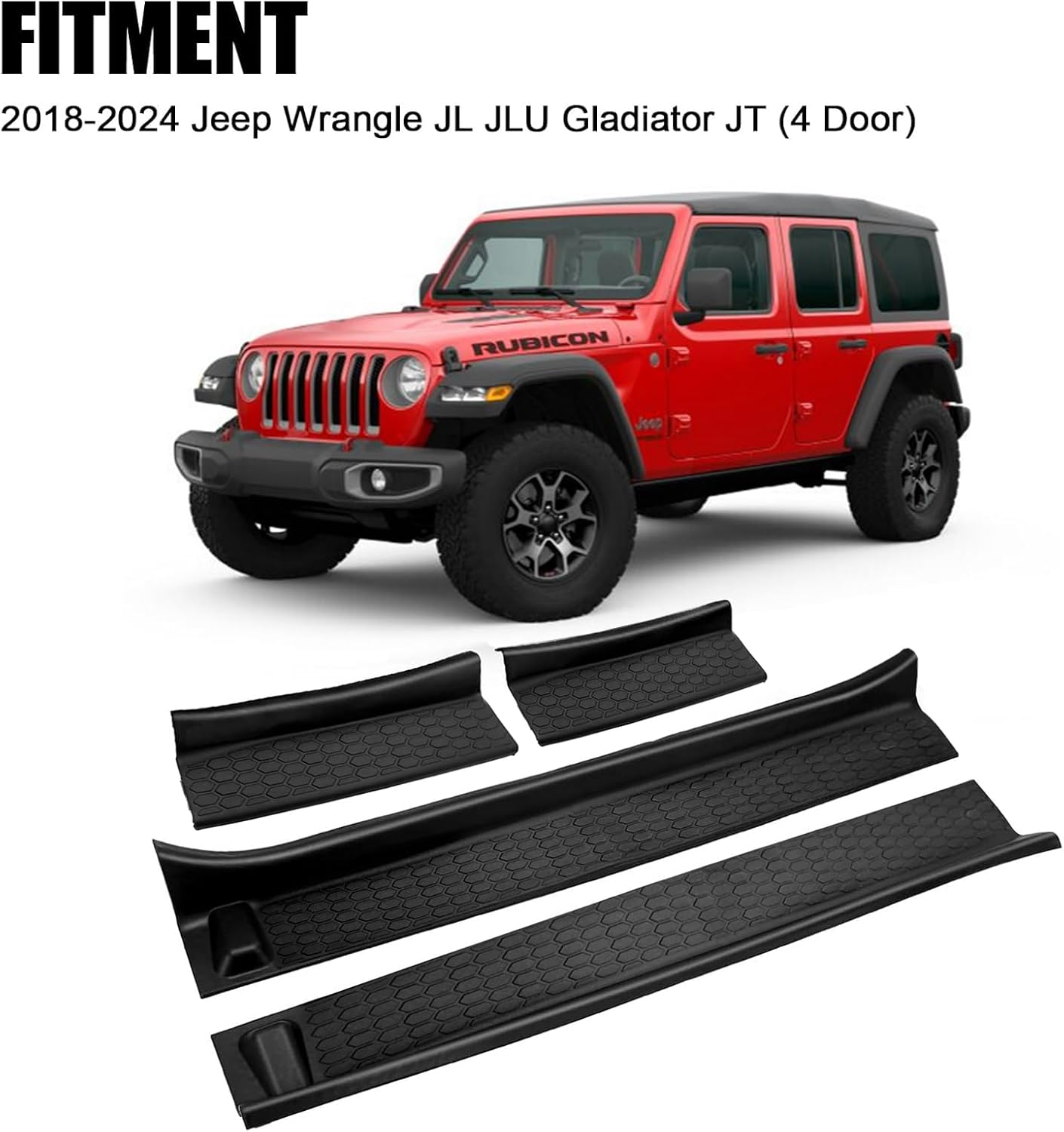 Door Sill Guards Kit for Jeep Wrangler Jl/Gladiator JT Accessories 2018-2024, Black Rubber Door Entry Guard Protector for Jeep Wrangler JL &Gladiator JT 4-Door Accessories (4 Pcs Set)