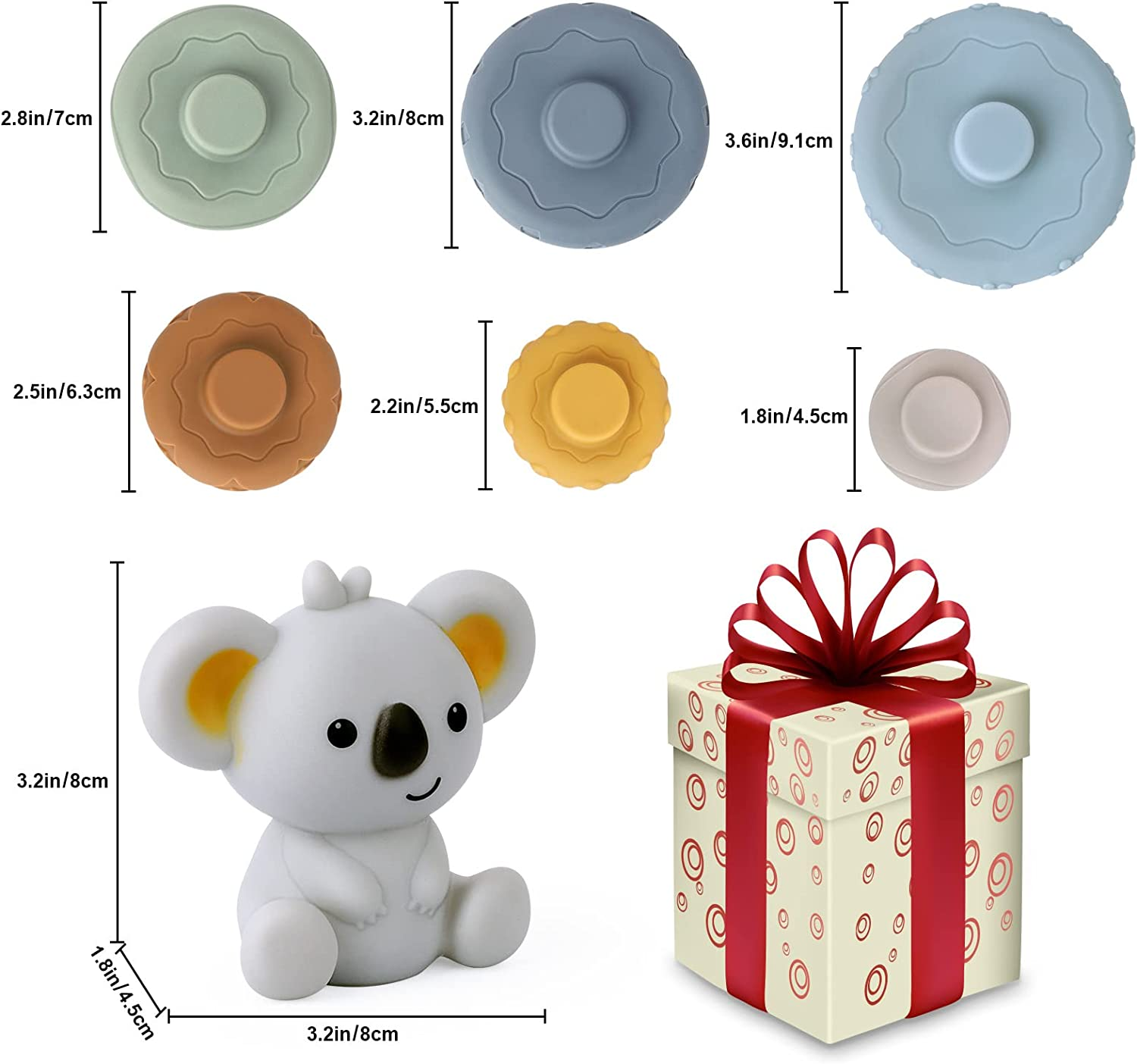 Stacking Nesting Baby Toys, STEM Soft Stacking Blocks Ring Stacker Toys, Early Educational Squeeze Teething Baby Toys, Learning Circle Gifts for Babies Toddlers Kids 6 12 18 Months(7 PCS)