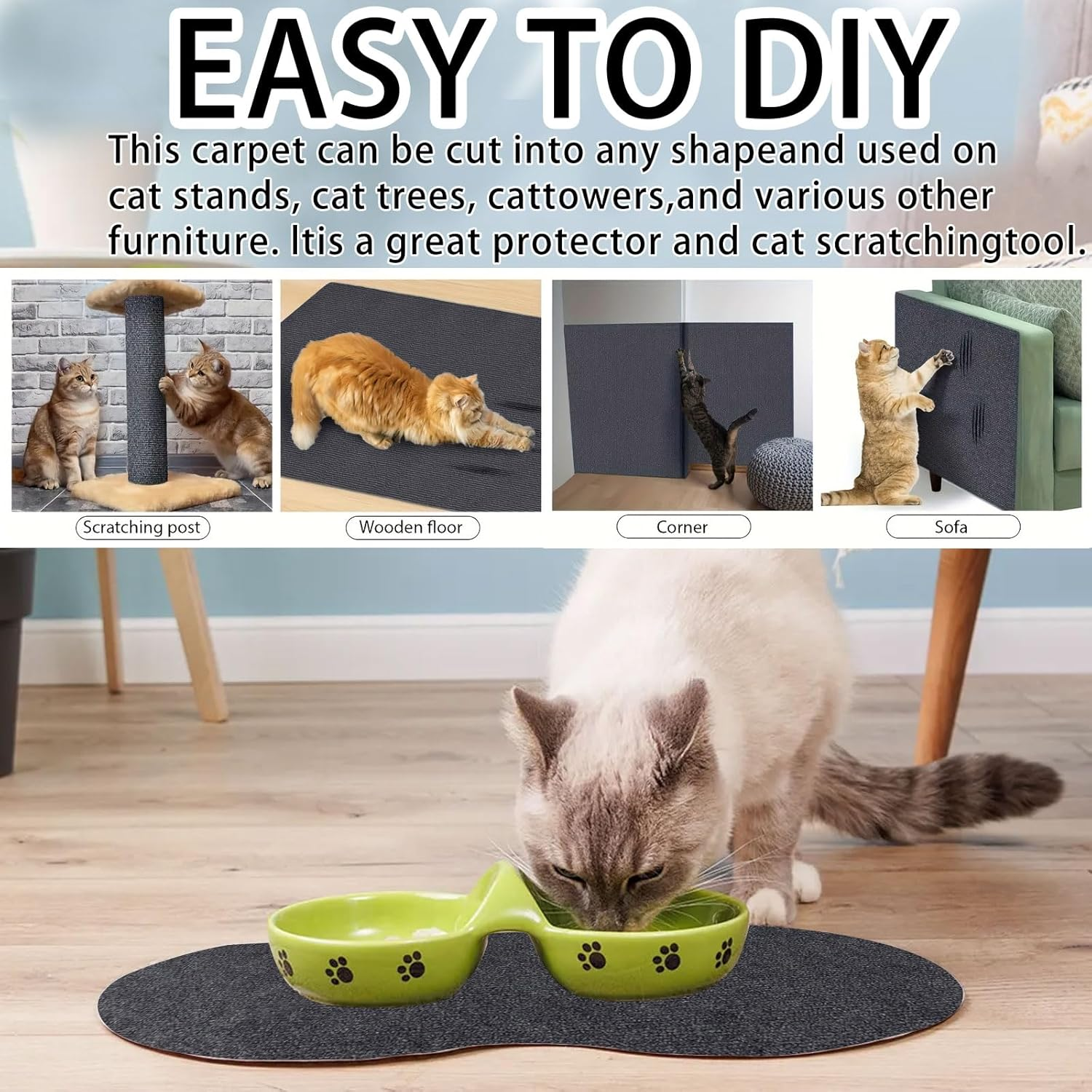 Self-Adhesive Cat Scratching Mat, 2 M X 40 Cm, Self-Adhesive Scratching Mat, Cat Scratching Mat, Scratching Mat for Cats, DIY Trimmable Carpet Mat, Cat Scratching Boards, Cat Scratching Mat for Cat image number 1