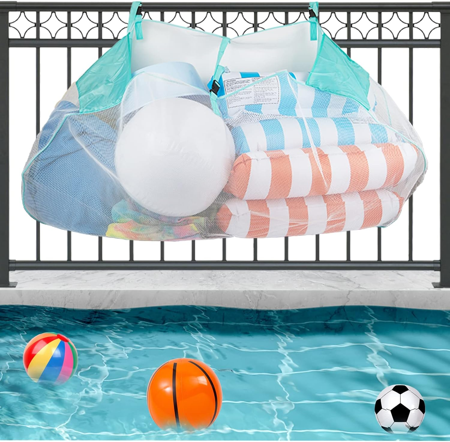 Pool Floats Storage Bag, Foldable Swimming Pool Hanging Mesh Organizer for Balls,Floats,Water Inflatable Toys and Other Pool Accessories image number 2