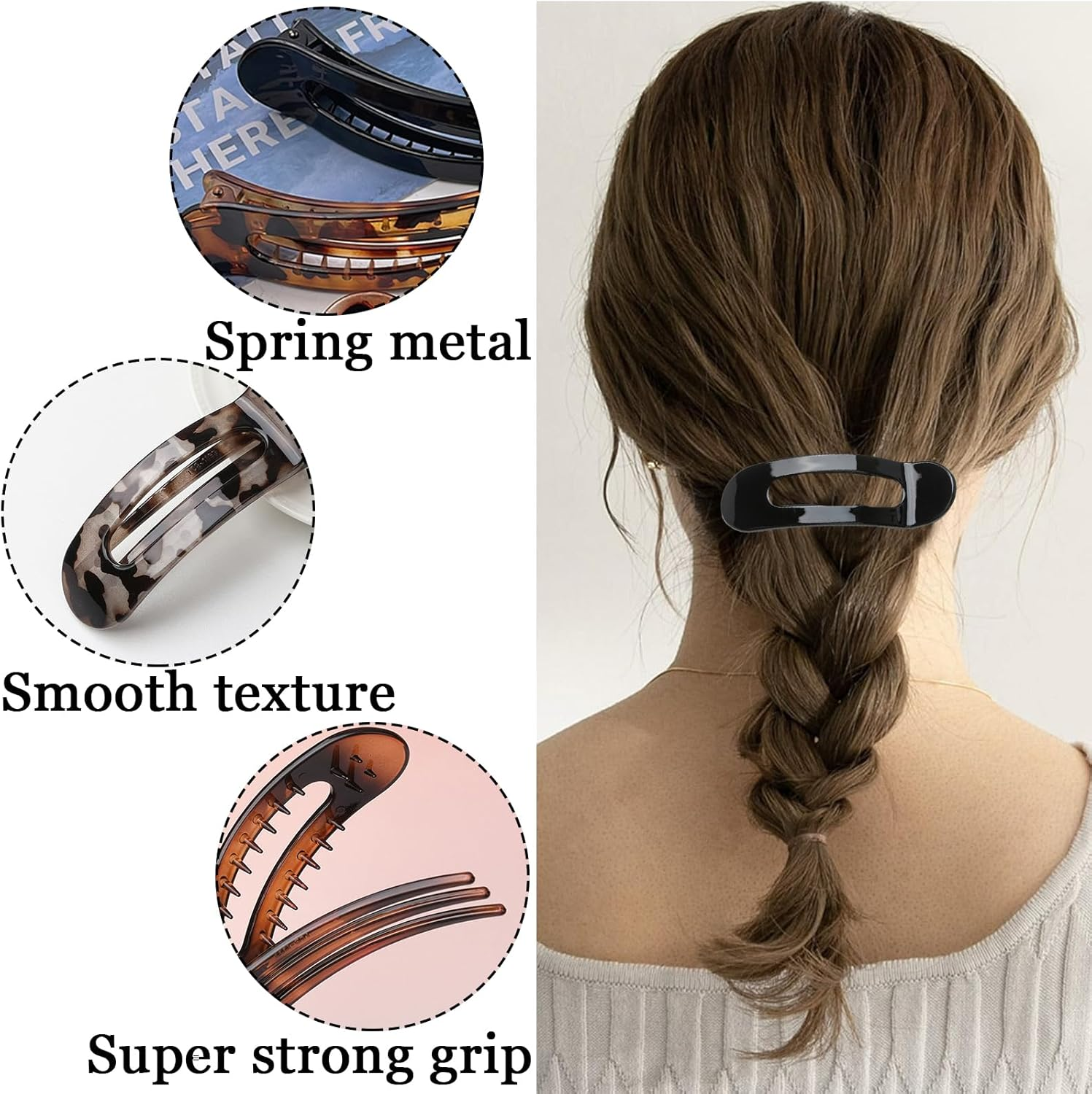 Ueiykoz 4 PCS Flat Hair Clip for Women,French Flat Claw Clip Strong Hold Hair Barrettes for Thick Thin,Comfortable Curved Barrette Perfect for Lying Down image number 2