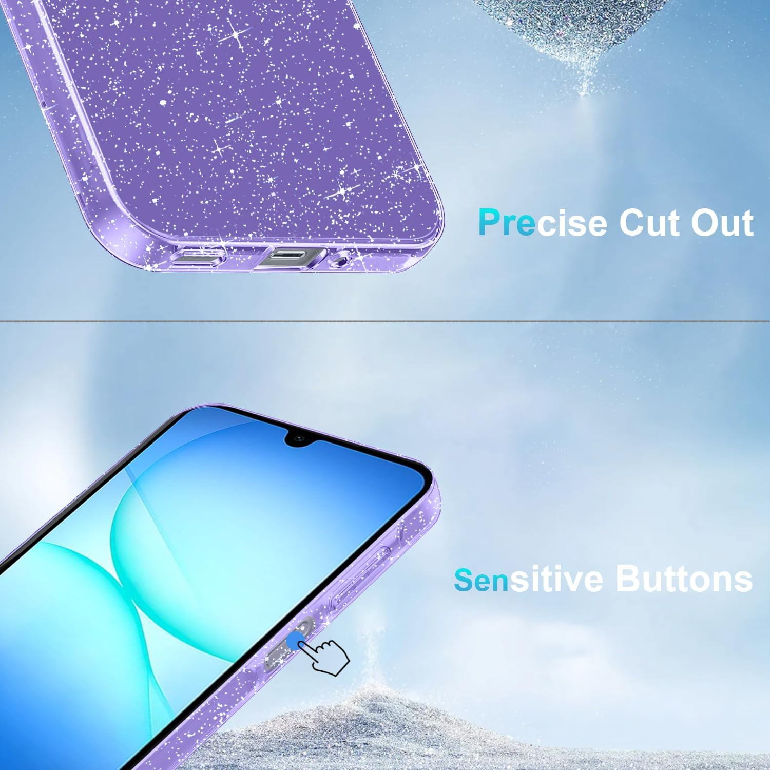 Crisant Mobile Phone Case Compatible with Samsung Galaxy A17 4G / 5G with 3 Pieces Screen Protector, Soft TPU Anti-Fingerprint Case, Glitter and Fall Protection Protective Case (Purple) image number 2