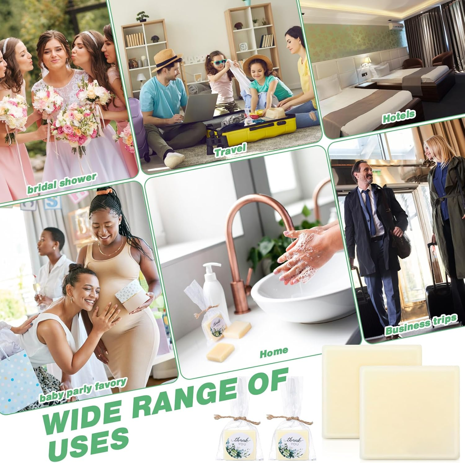 Leelosp 60 Set Square Mini Soaps for Guests Small Scented Bars White Hand Soaps with Thank You Tag Cards for Baby Shower Bridal Shower Gifts Wedding Birthday Party image number 1