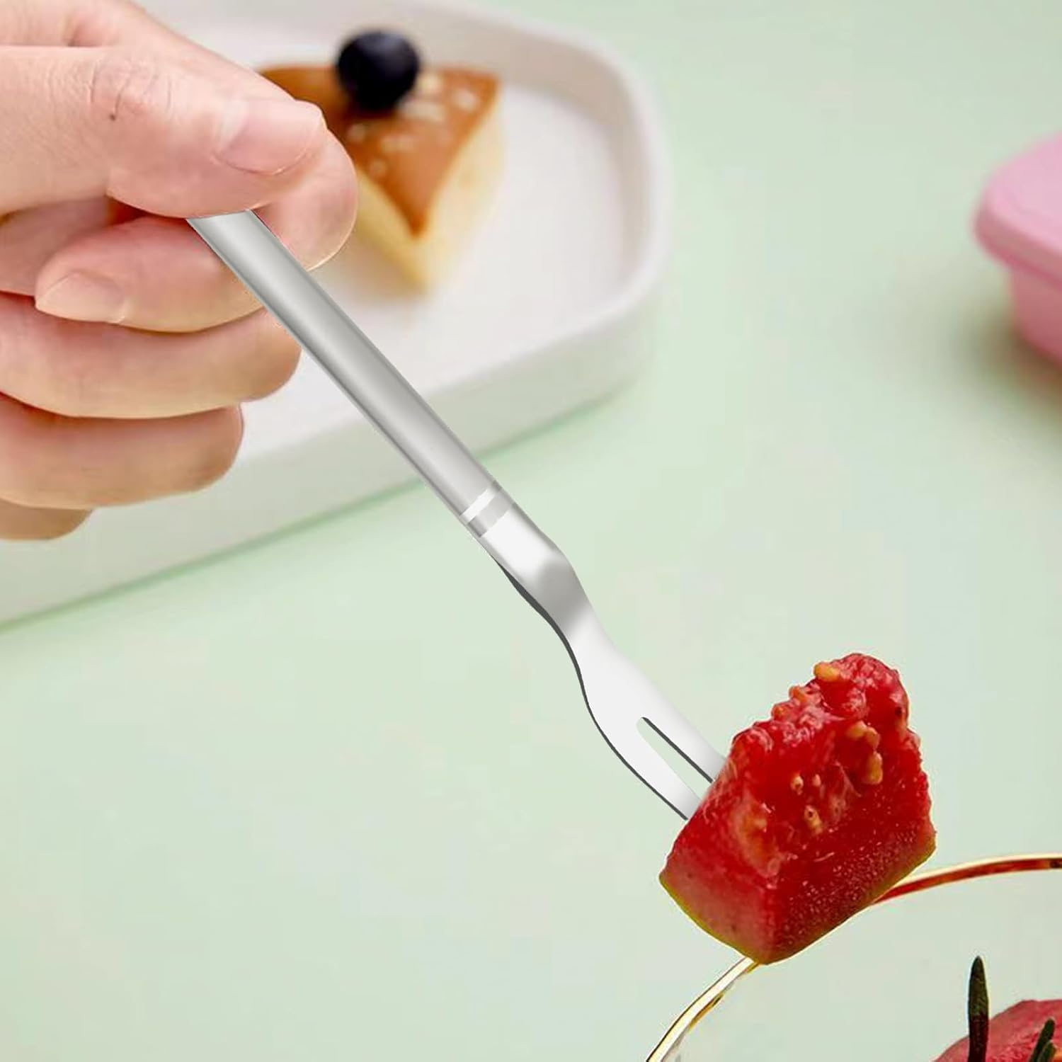 VANRA Small Salad Forks Set of 6 Stainless Steel Mini Appetizer Dessert Fork Cocktail Fruit Tasting Forks Silver Flatware Set Tiny Utensils 5.3 Inch (6 Fruit Forks) image number 4