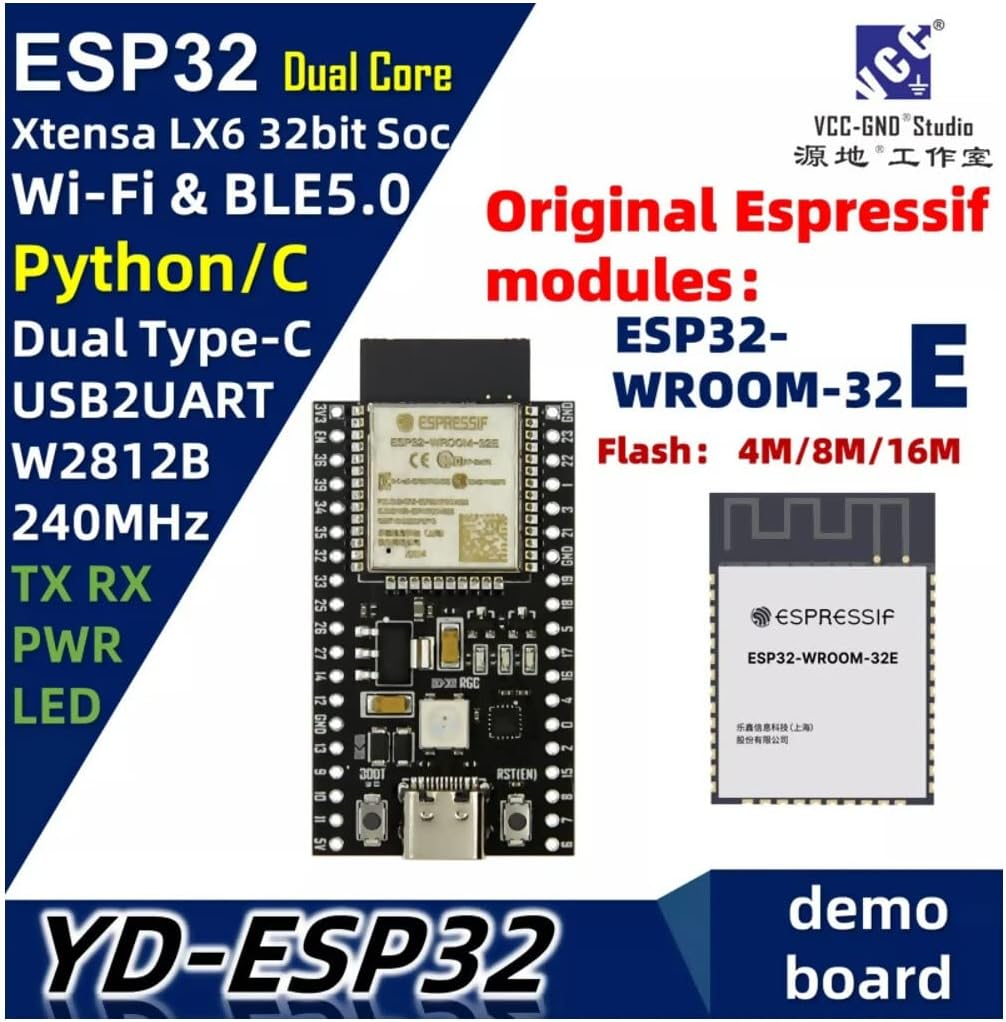 ESP32-WROOM-32E Board, 16Mb(128Mbit) Flash, Wifi, Bluetooth, USB Type C, PCB Antenna (2 Boards) image number 4