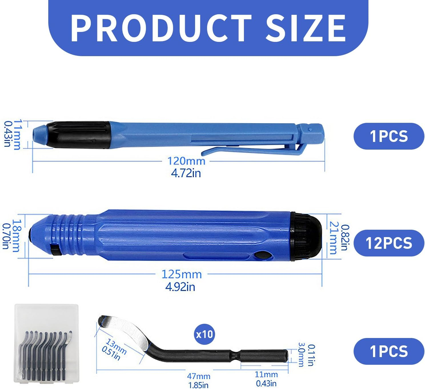 12Pcs Deburring Tool Kit, Manual Large and Small Deburring Tools, with 10 High-Speed Steel Rotating Replacement Blades, for Metal, Aluminum, Copper, Iron, Plastic Pipes, Resin, Pvc Materials image number 2