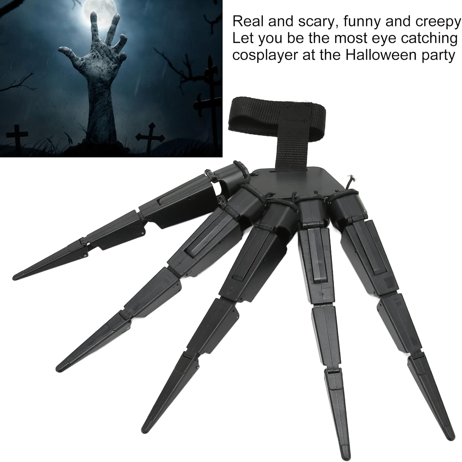 Halloween Articulated Finger Extension Toy, Wearable Flexible Scary Skeleton Hands Bone Claw, Witch Ghost Gloves Claws Extender Cosplay Props, Horrific Party Decoration(Left Hand)