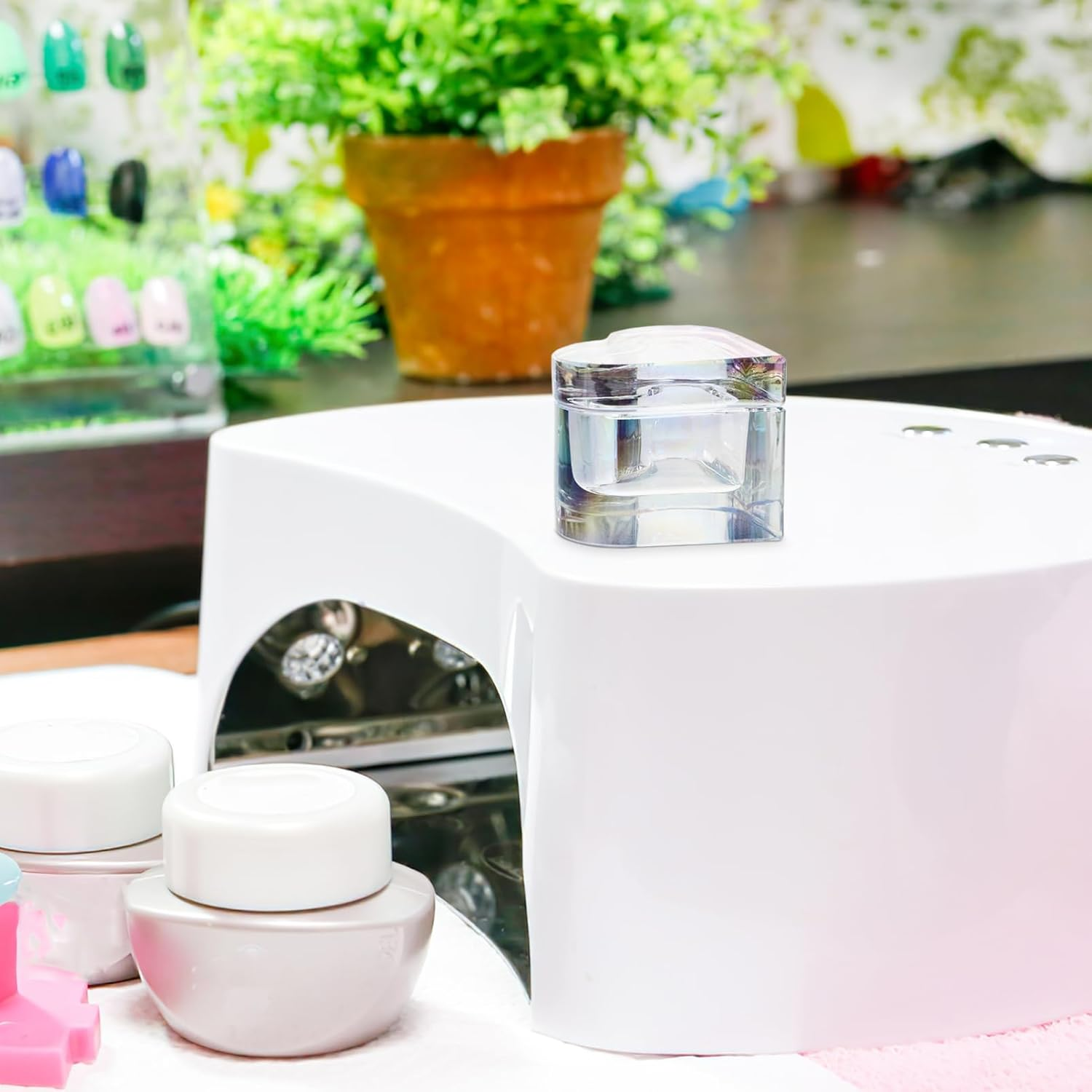 LALAFINA Crystal Glass Nail Dish with Lid Dazzling Crystal Dappen Bowl Heart Nail Art Cup for Professional Use and Home Use