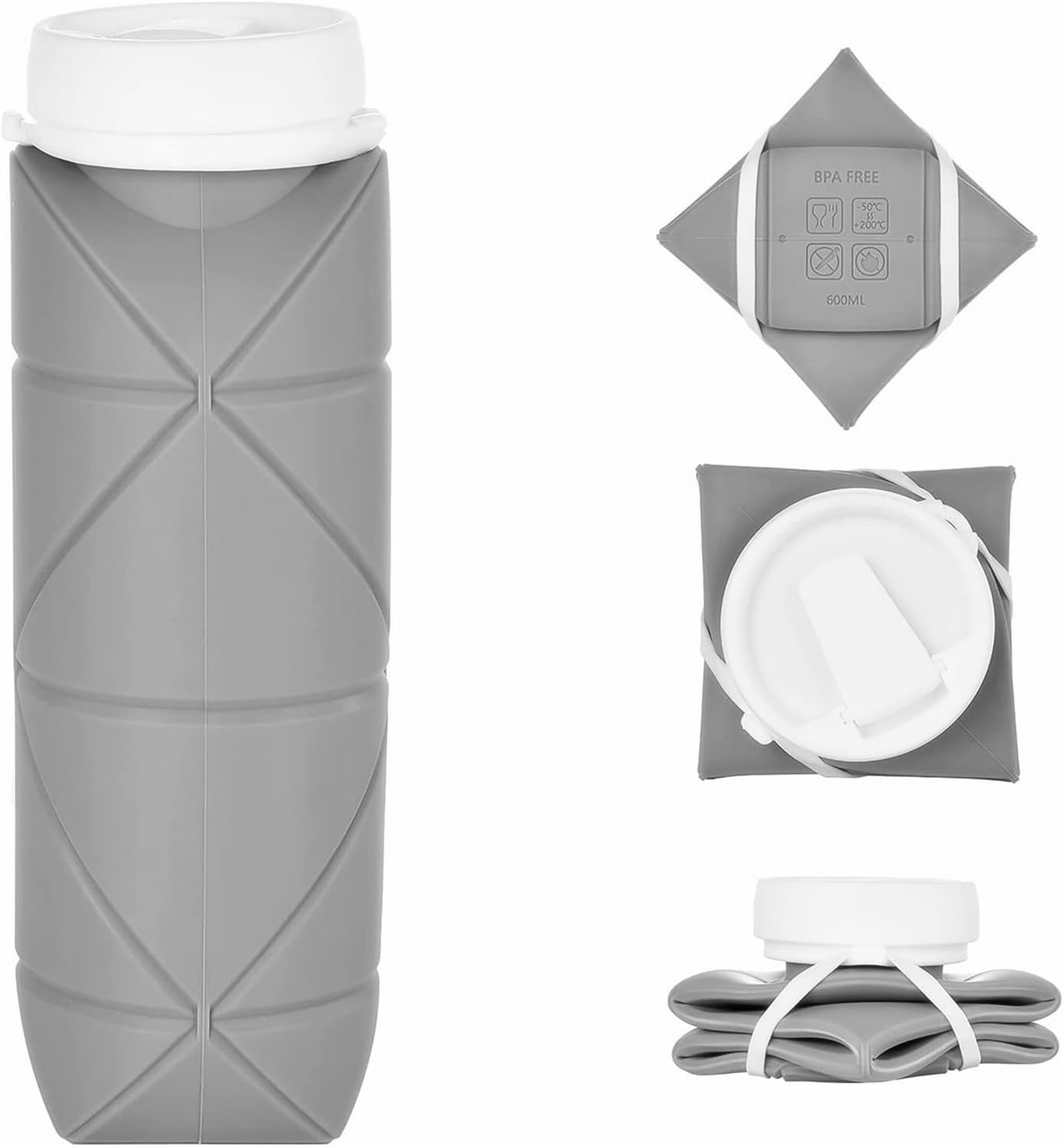 Collapsible Water Bottle Leakproof Valve BPA Free Silicone Foldable Water Bottle for Gym Camping Sports Lightweight Travel Bottle (Dark Green)